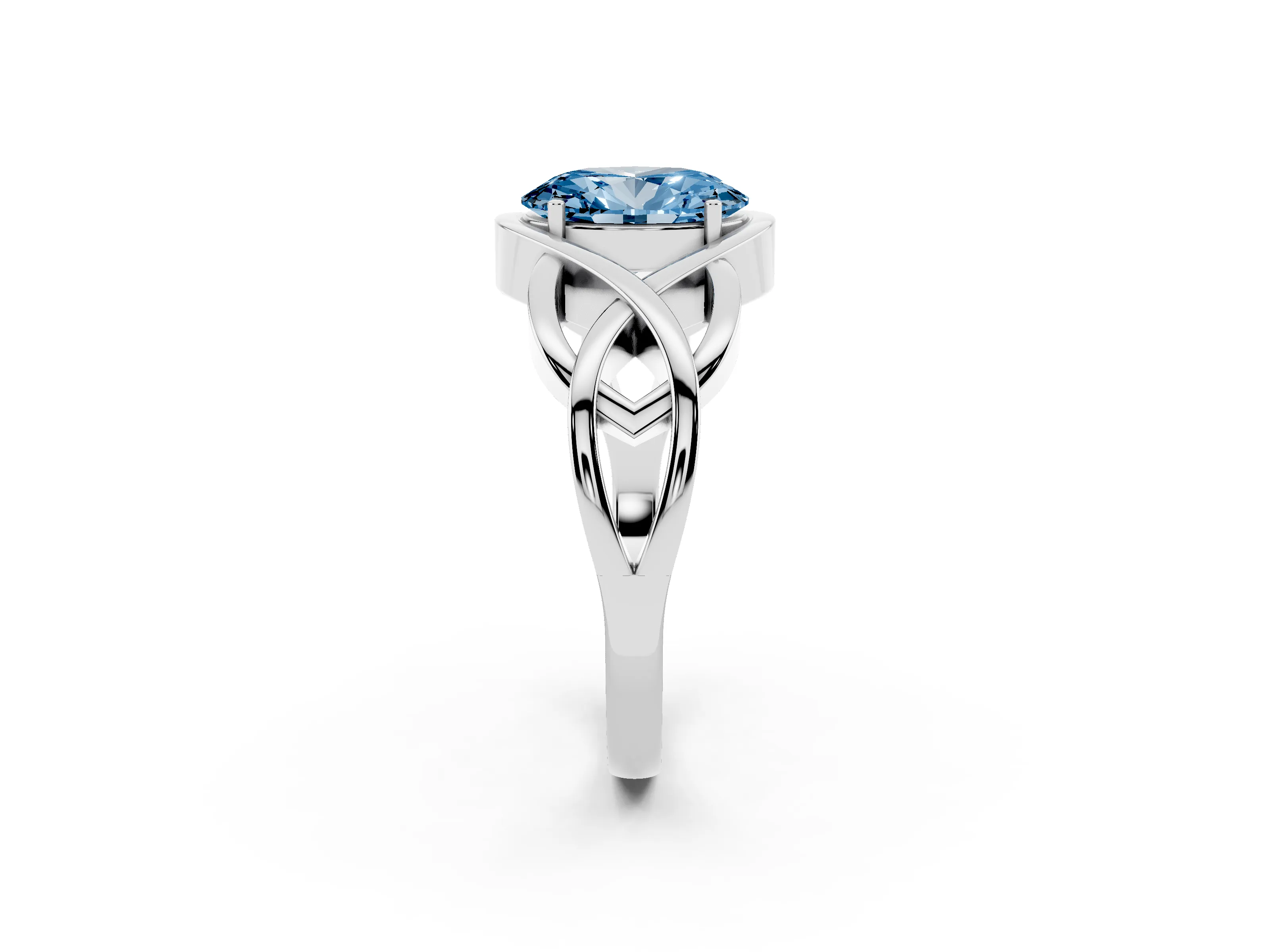 Fancy Blue Oval Cut Diamond Solitaire Ring Set in Platinum with Intertwined Band