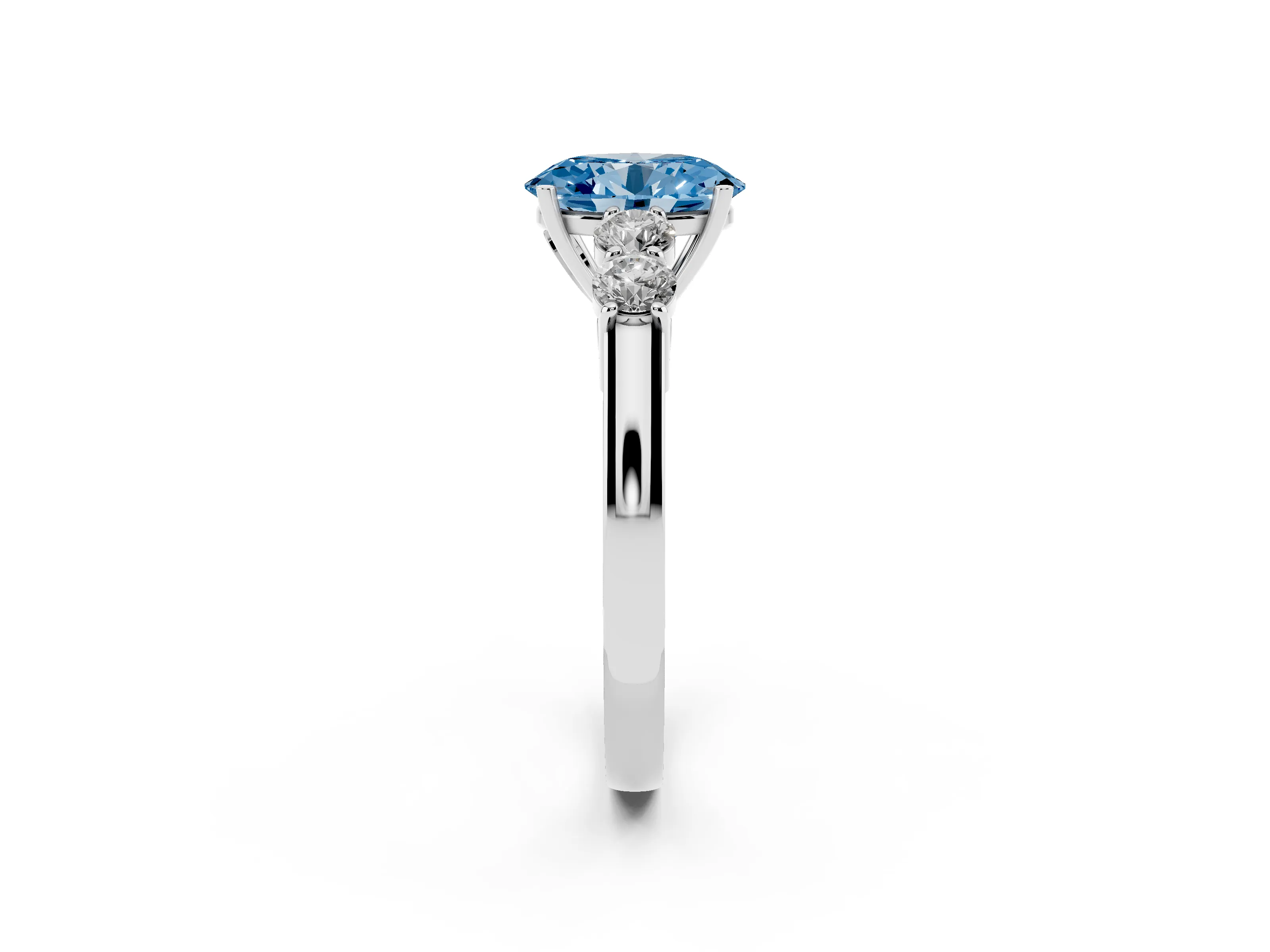 Fancy Blue Oval Cut Diamond Five-Stone Prong Set Band Ring Set in Platinum with Polished Band