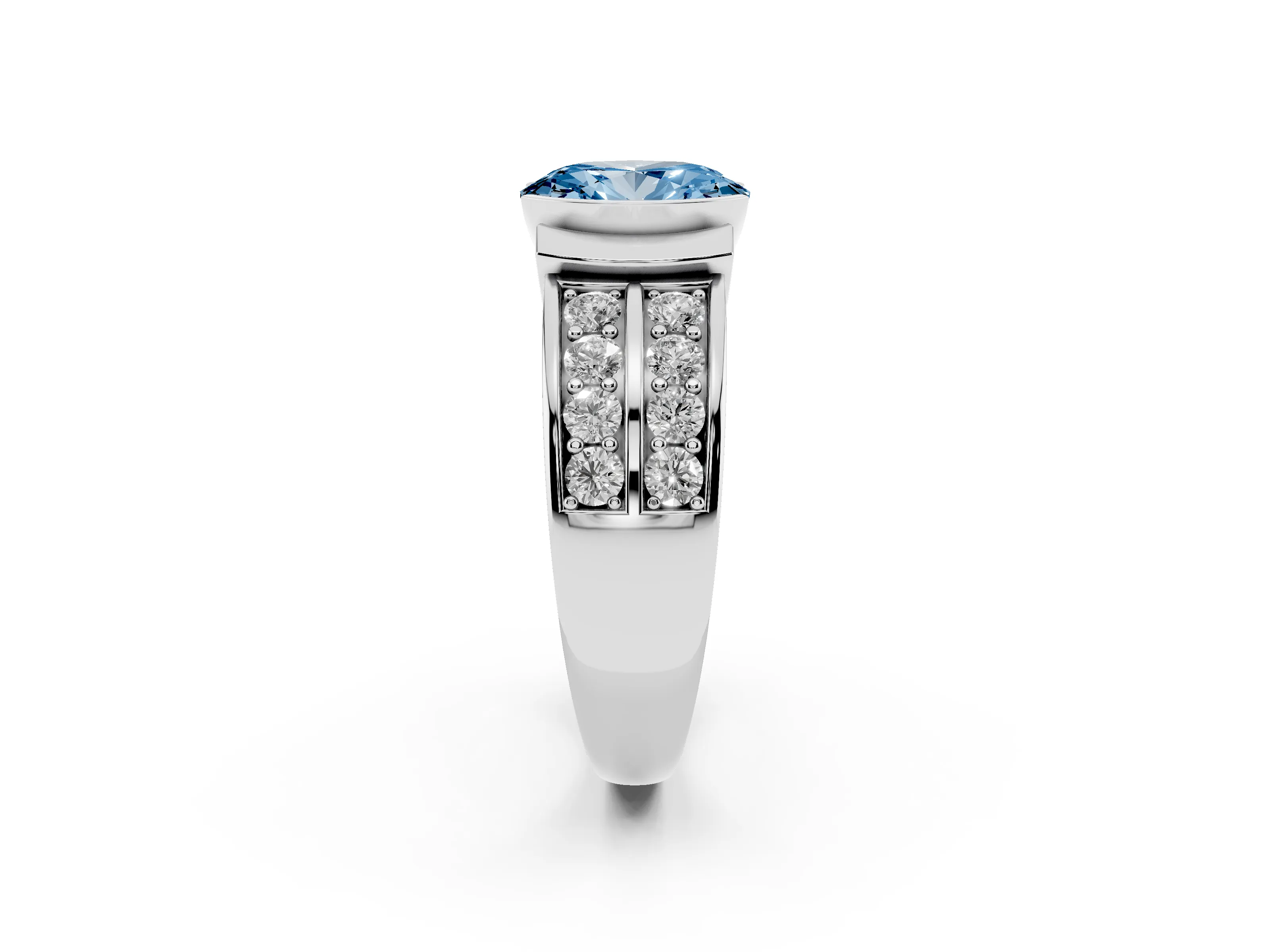 Fancy Blue Oval Cut Diamond Wide Channel Set Band Ring Set in White gold with Bezel Setting