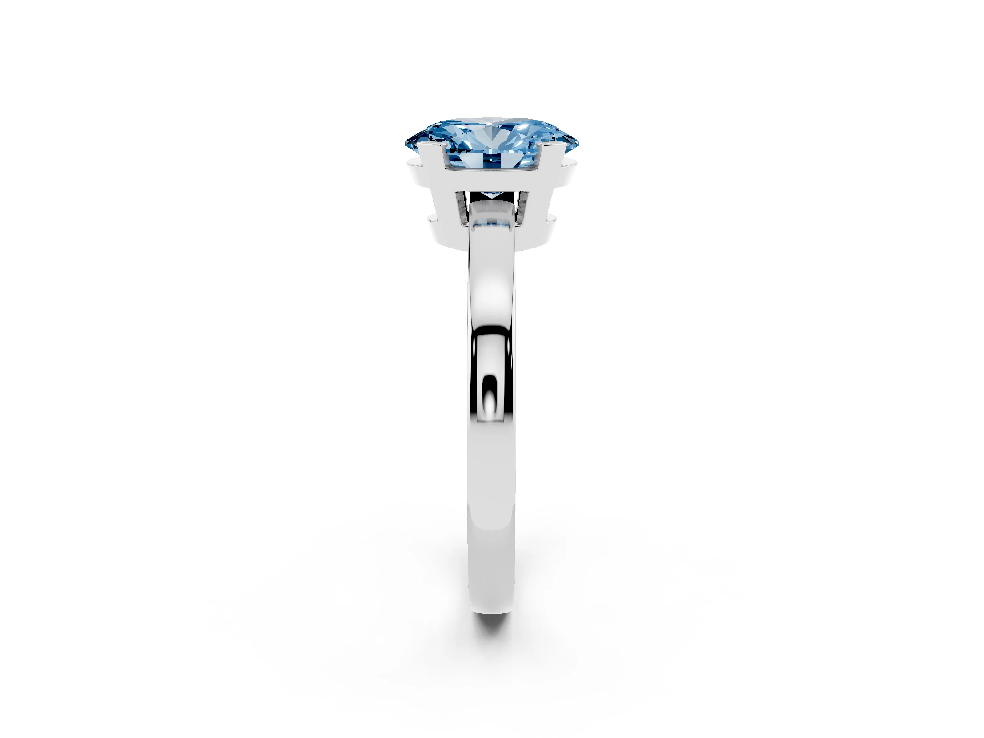 Fancy Blue Oval Cut Diamond Solitaire Ring Set in Platinum with Prong Head and Smooth Polished Band