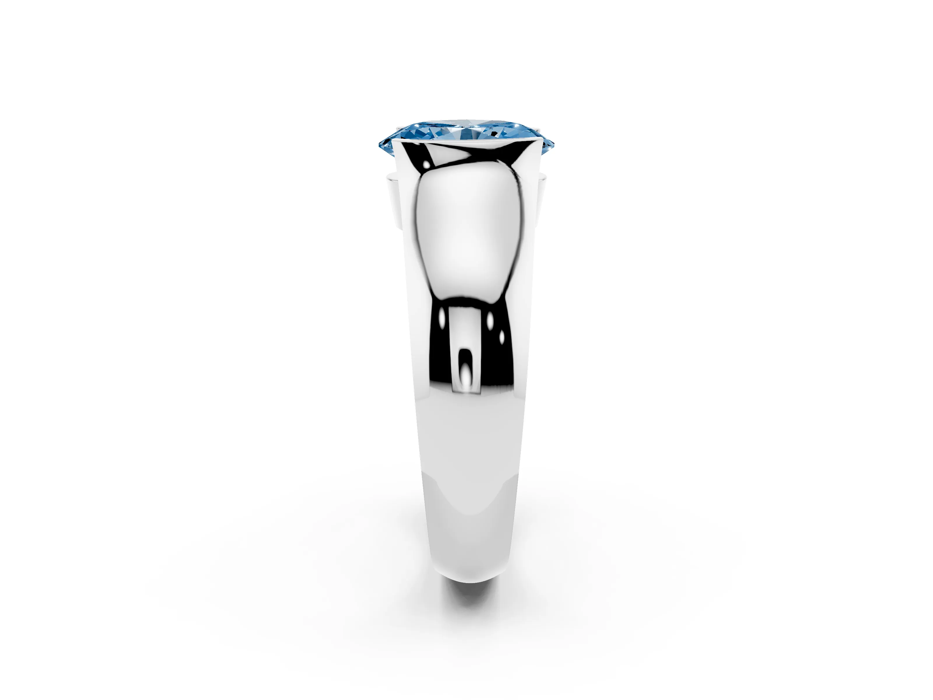 Fancy Blue Oval Cut Diamond Bezel Solitaire Ring Set in White gold with Wide Band