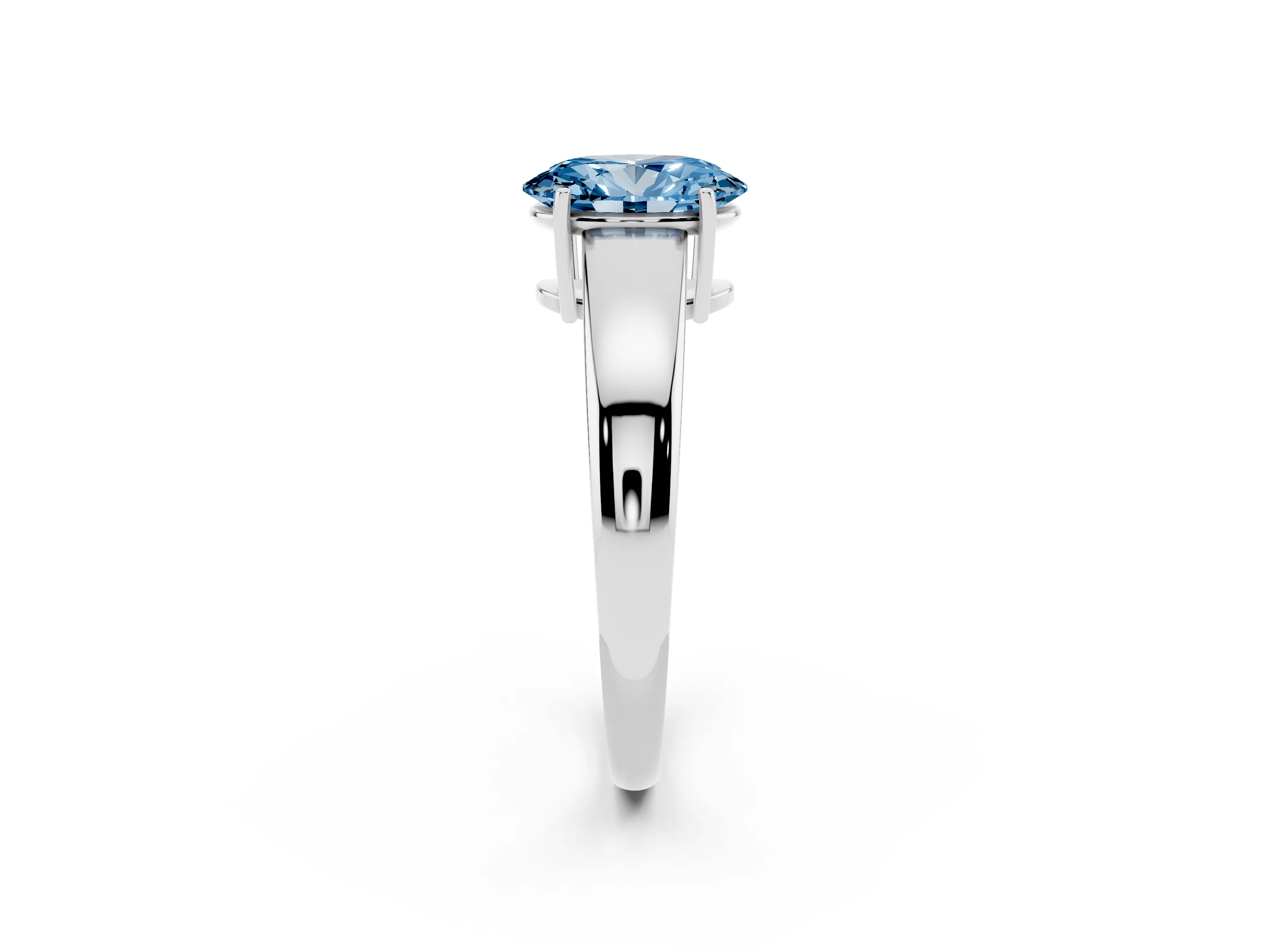 Fancy Blue Oval Cut Diamond Solitaire Ring Set in Platinum with Tapered Band and Prong Setting