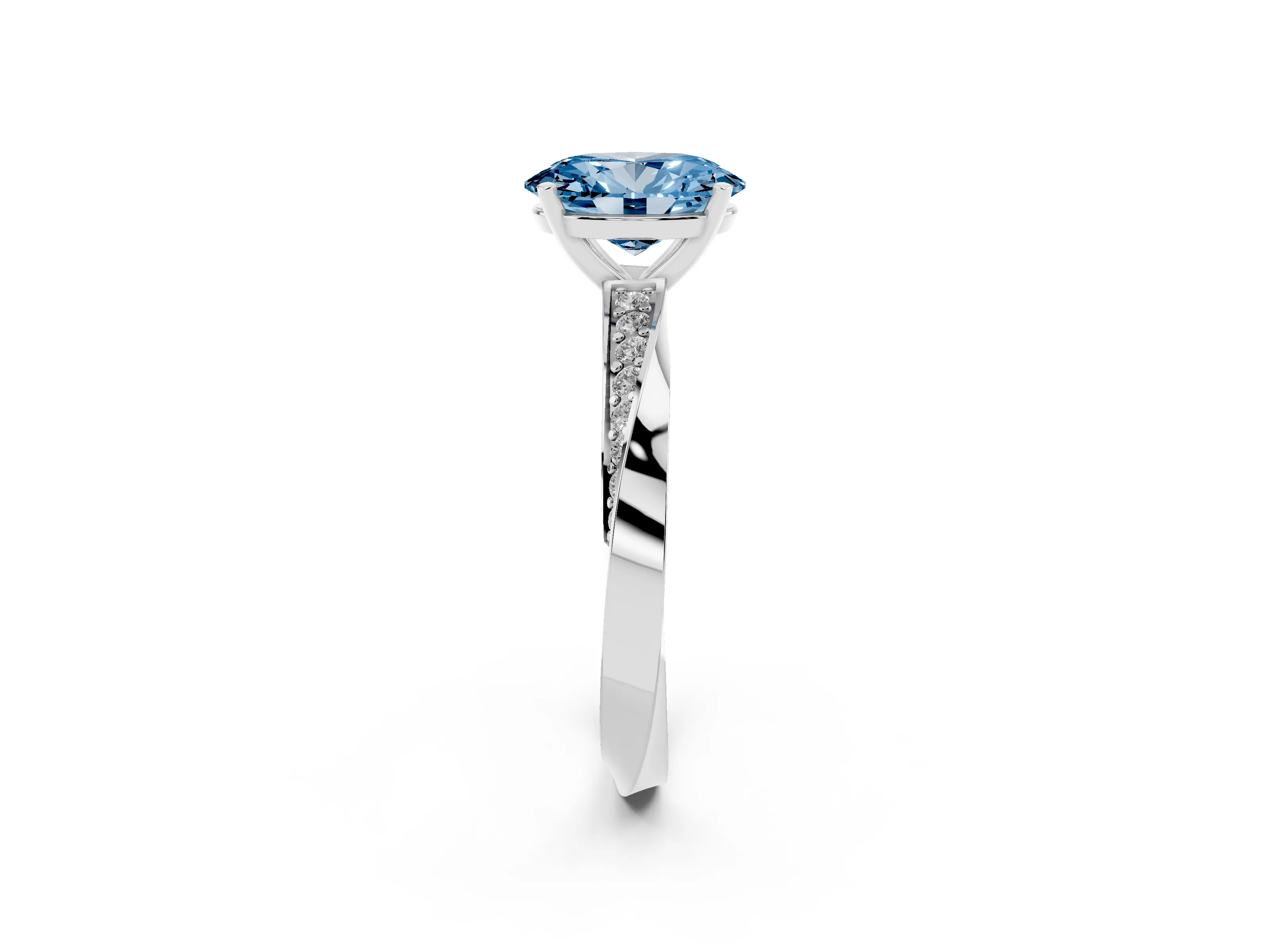 Fancy Blue Oval Cut Diamond Engagement Ring Set in Platinum with Side Stone Accents and Prong Setting