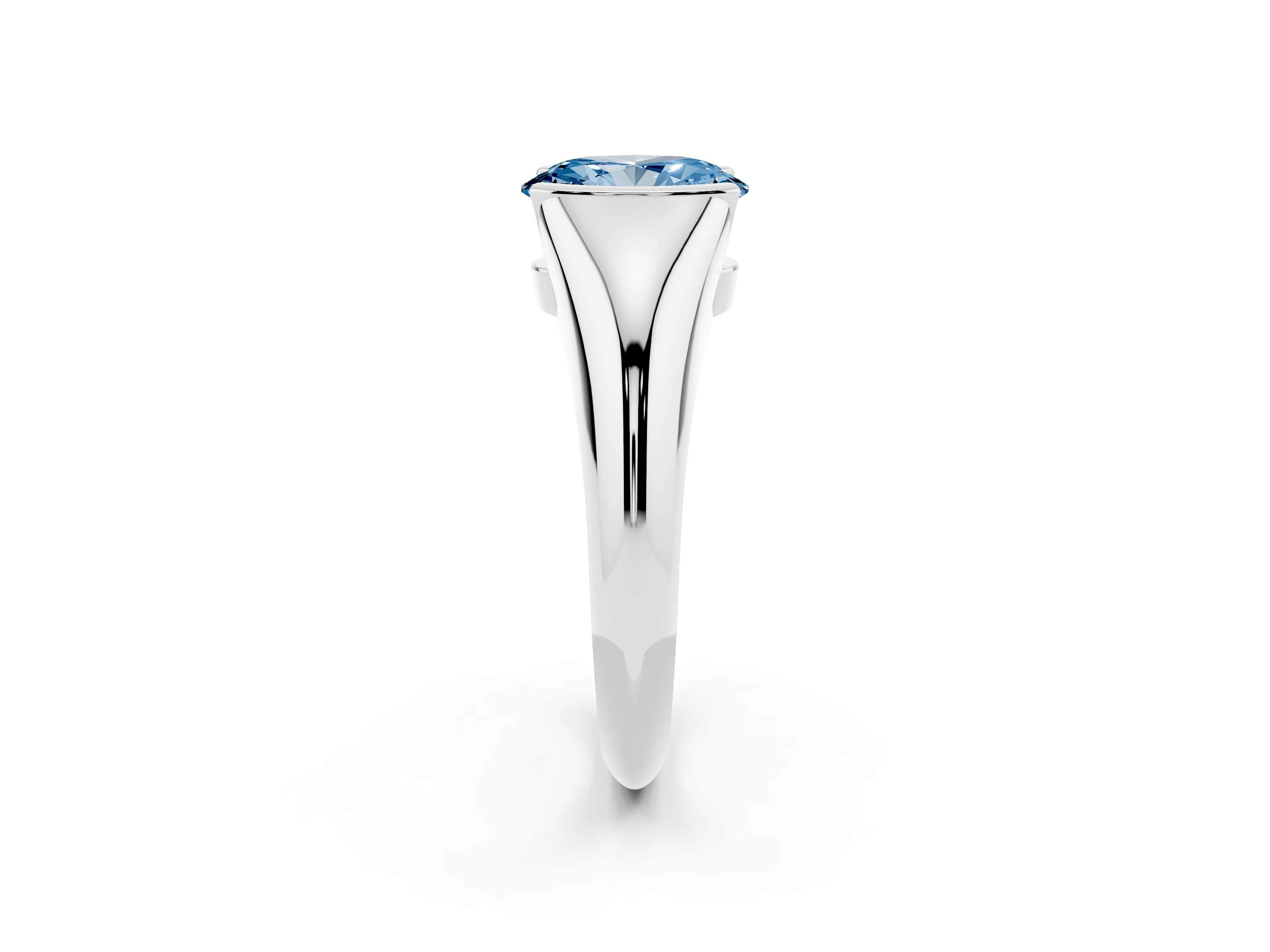 Fancy Blue Oval Cut Diamond Solitaire Tension Set Ring Set in Silver