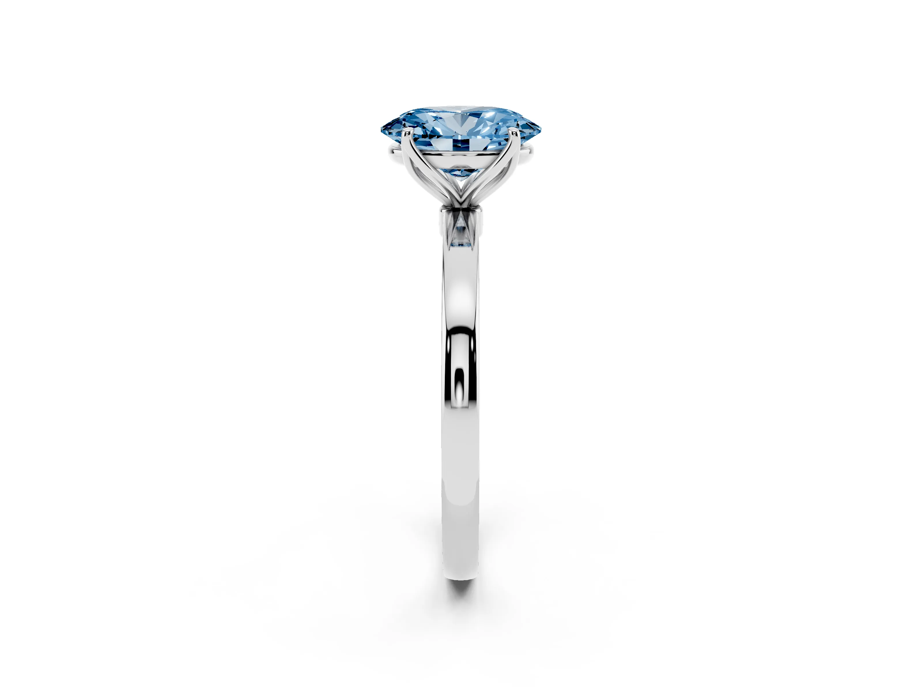 Fancy Blue Oval Cut Diamond Solitaire Ring Set in White gold with Prong Setting and Thin Polished Band