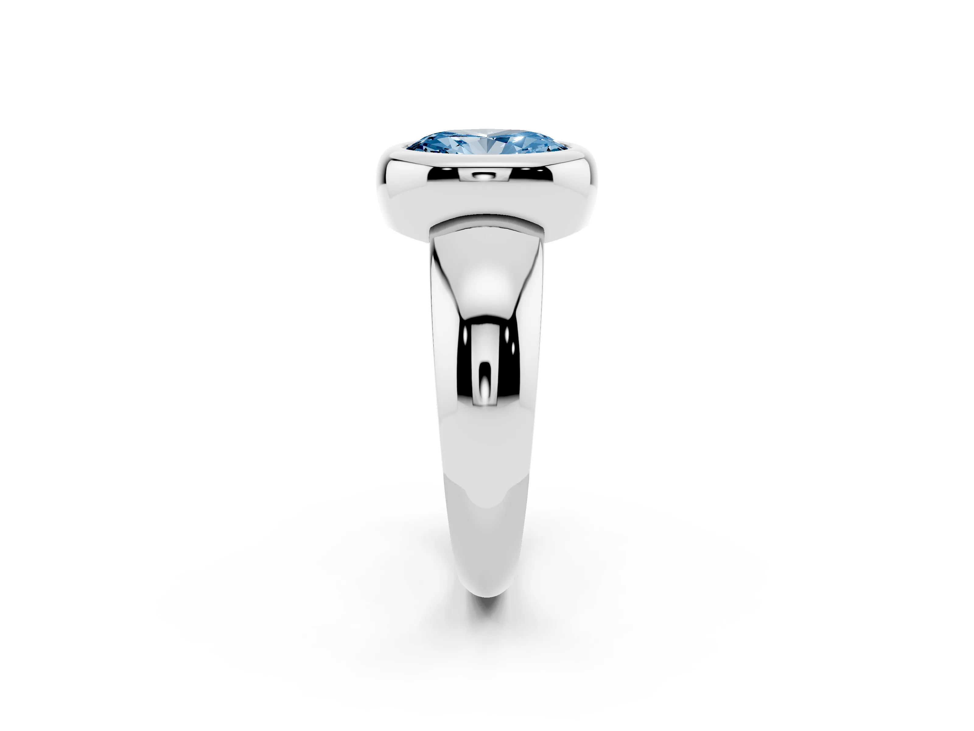 Fancy Blue Bezel Set Oval Cut Diamond Solitaire Ring Set in Platinum with Wide Band