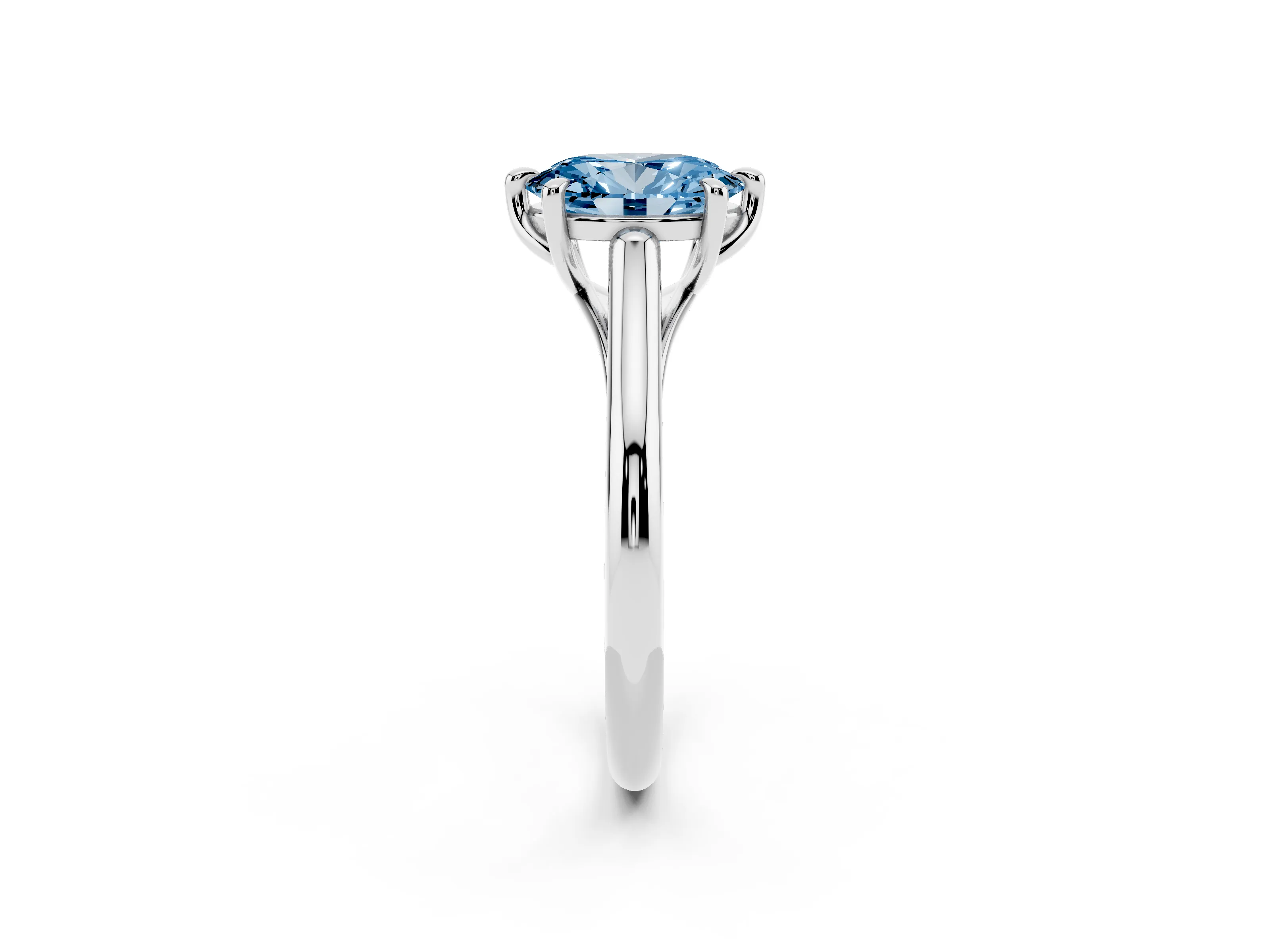 Fancy Blue Oval Cut Diamond Solitaire Engagement Ring Set in White gold with Prong Setting and Plain Classic Band