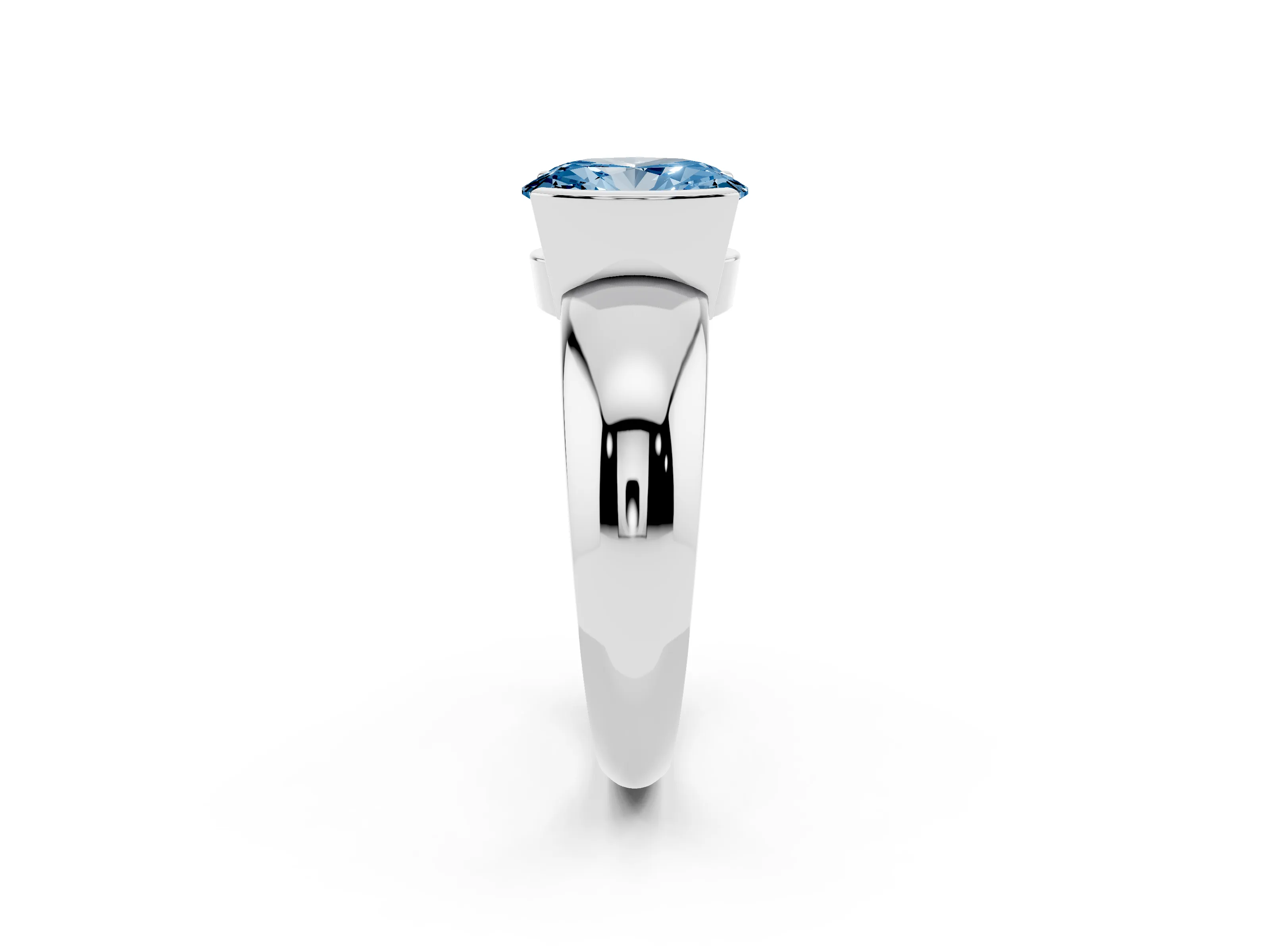 Fancy Blue Oval Cut Diamond Solitaire Tension Set Ring Set in Platinum with Wide Band