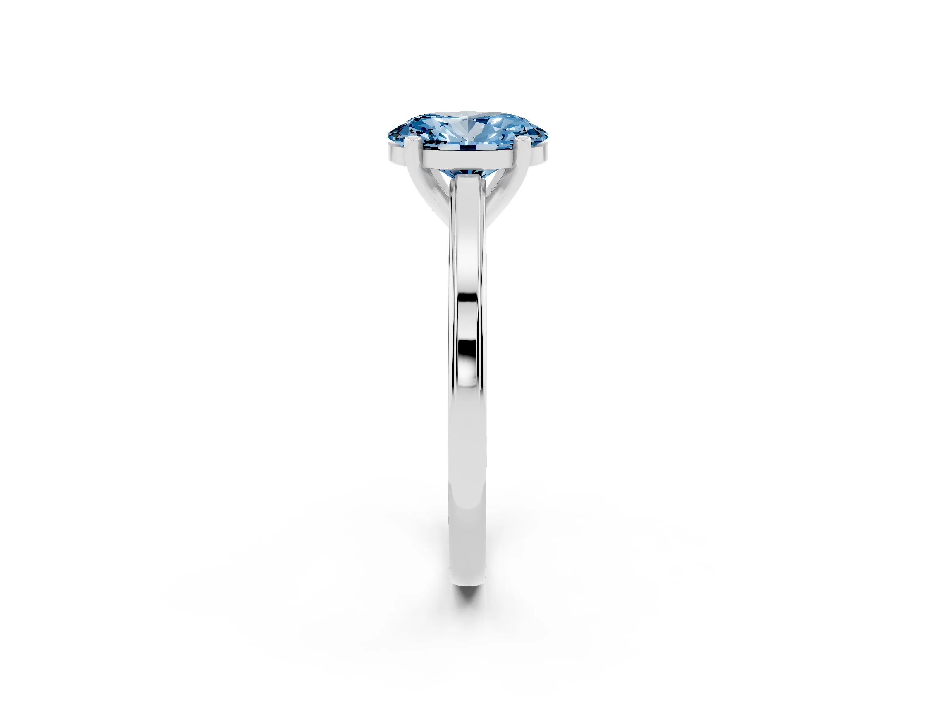 Fancy Blue Oval Cut Diamond Solitaire Ring Set in White gold with Prong Setting and Classic Band