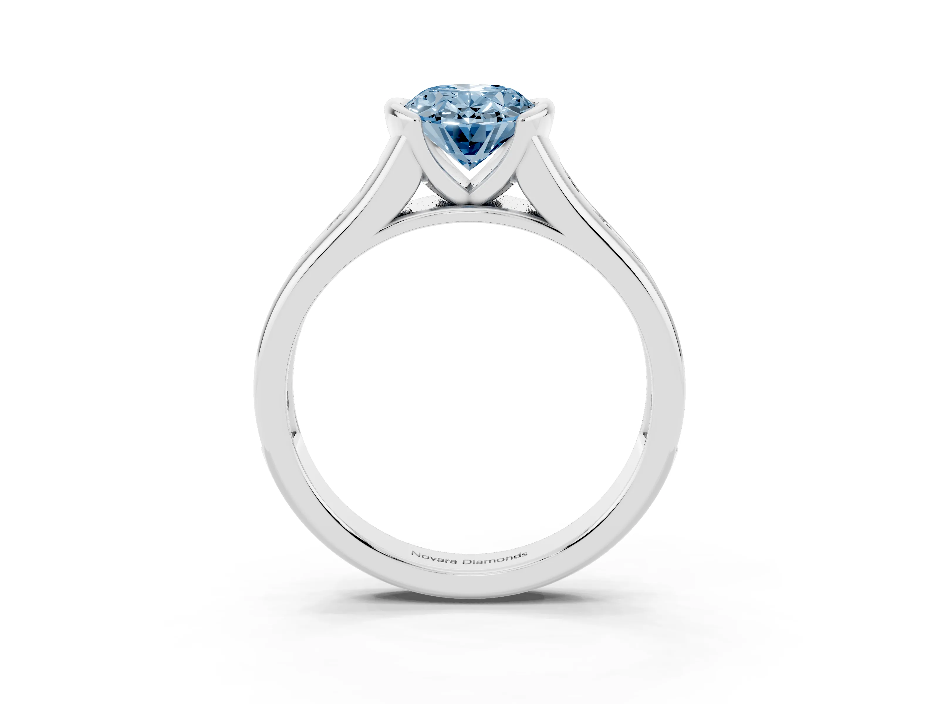 Fancy Blue Oval Cut Diamond Bezel-Set Solitaire Ring Set in Platinum with Channel-Set Band