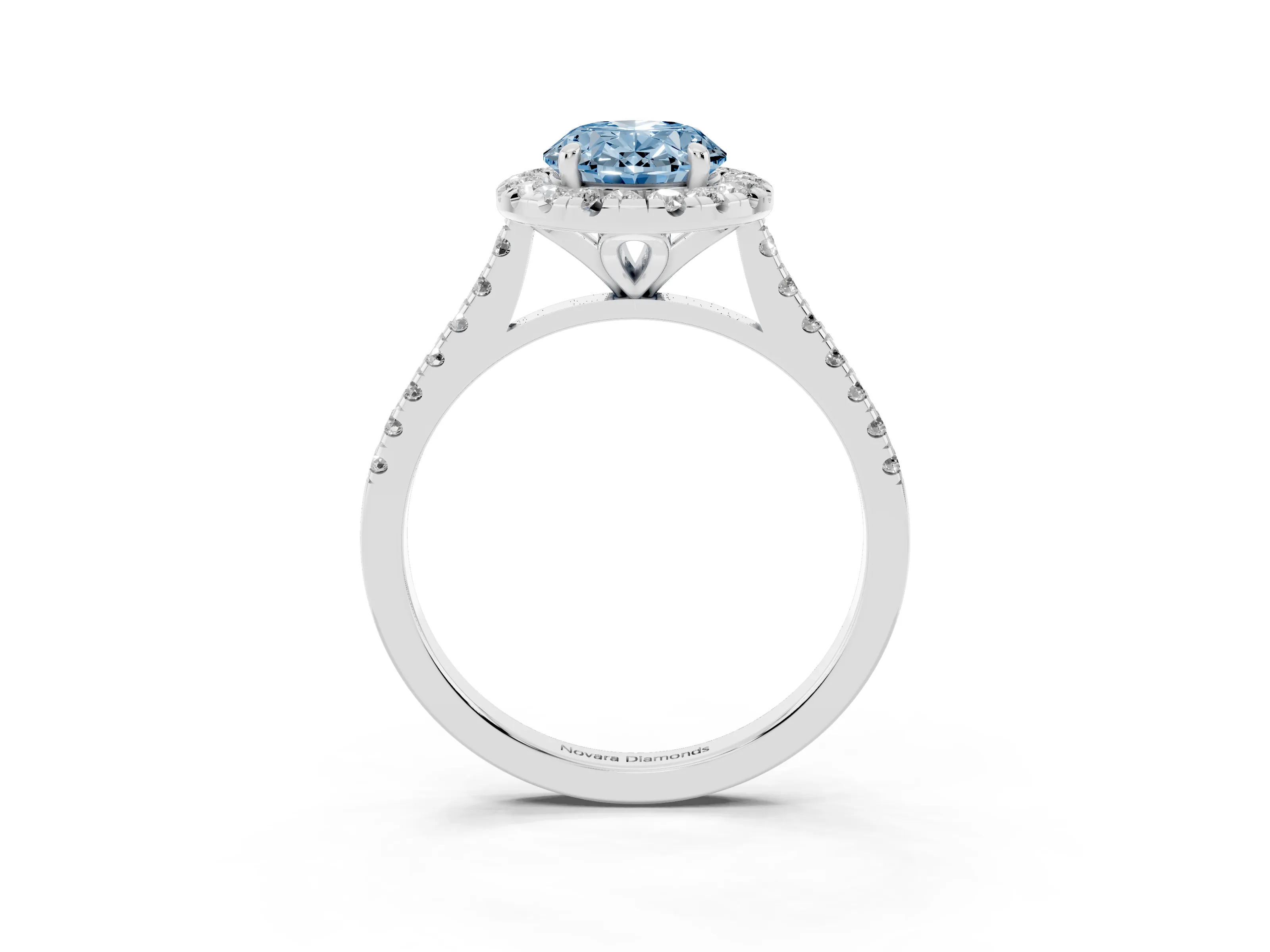 Fancy Blue Oval Cut Diamond Cushion Halo Ring Set in Silver with Pavé Band
