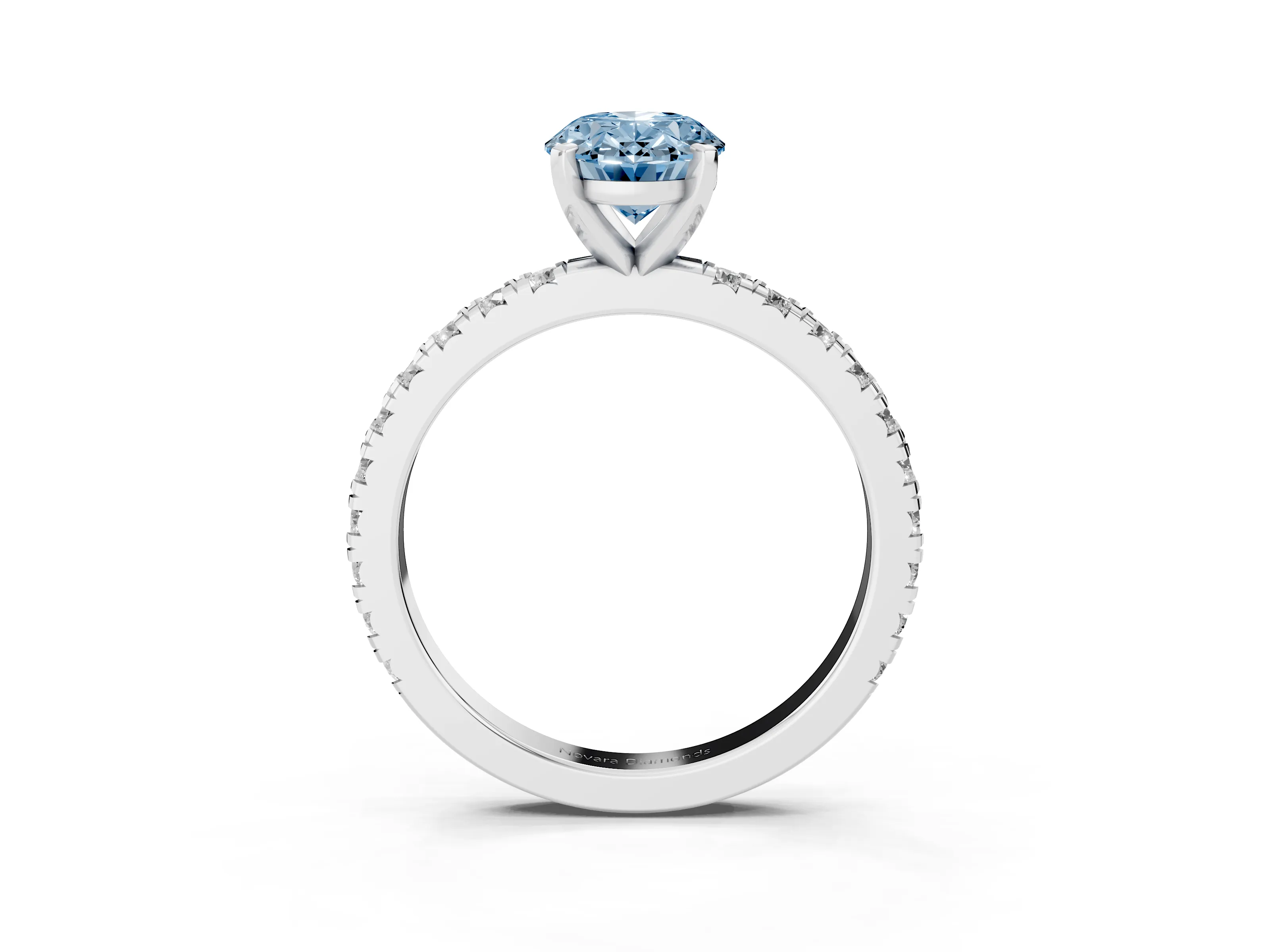 Fancy Blue Oval Cut Diamond Pavé Band Solitaire Set in Silver with Prong Setting