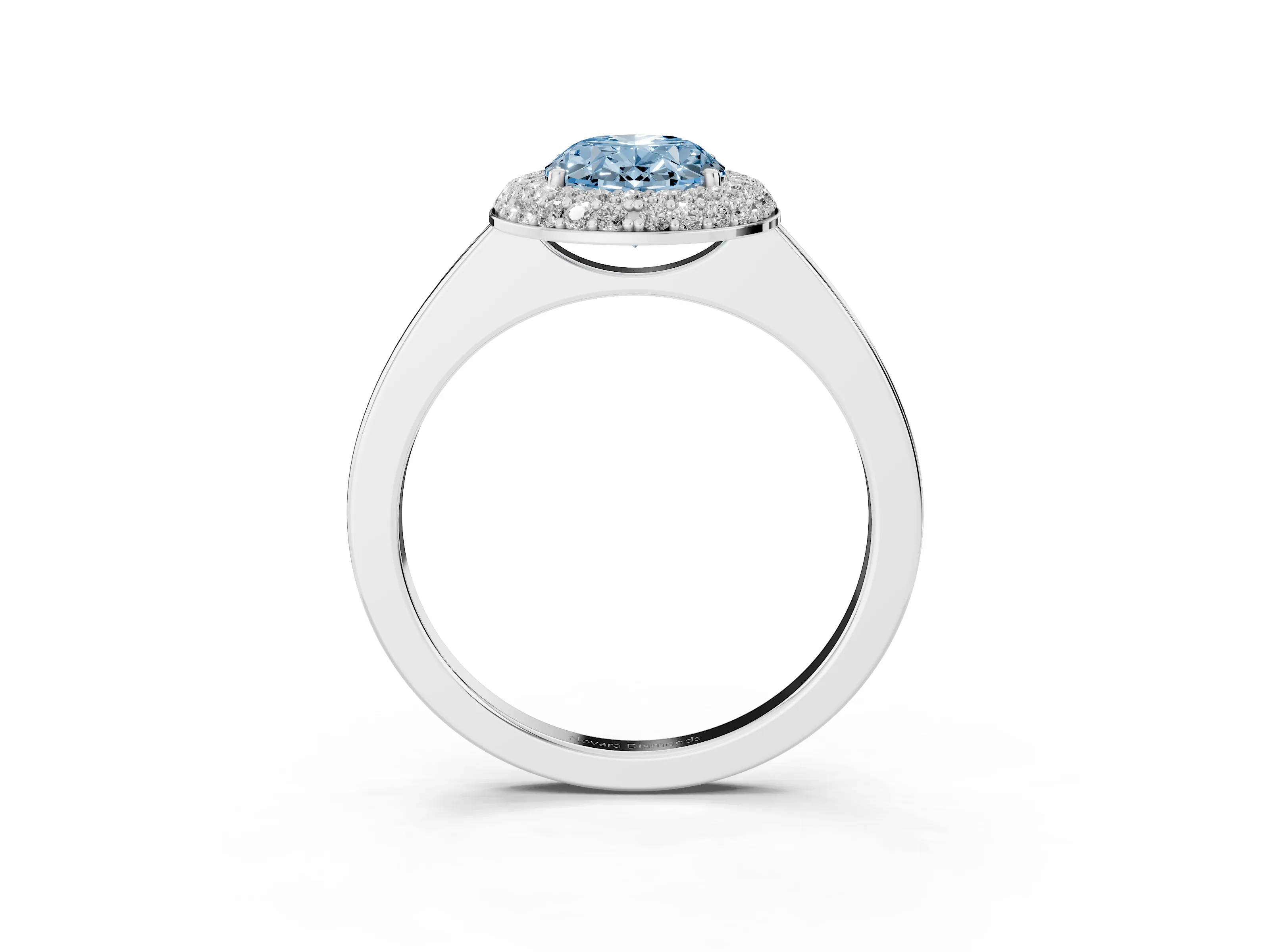 Fancy Blue Oval Cut Diamond Halo Engagement Ring Set in Silver with Solitaire Band and Prong Setting