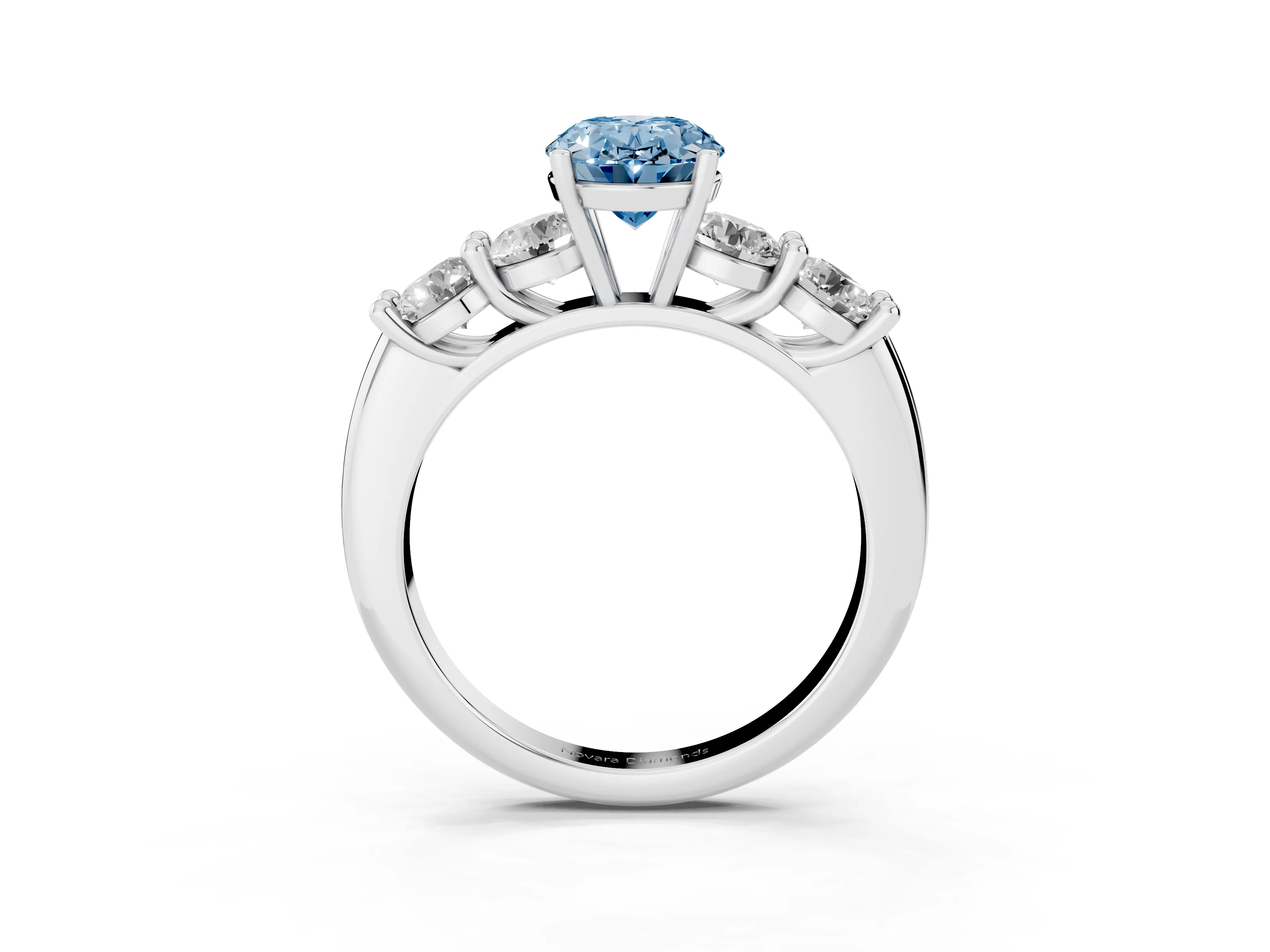 Fancy Blue Oval Cut Diamond Five-Stone Prong Set Ring Set in White gold with Classic Band