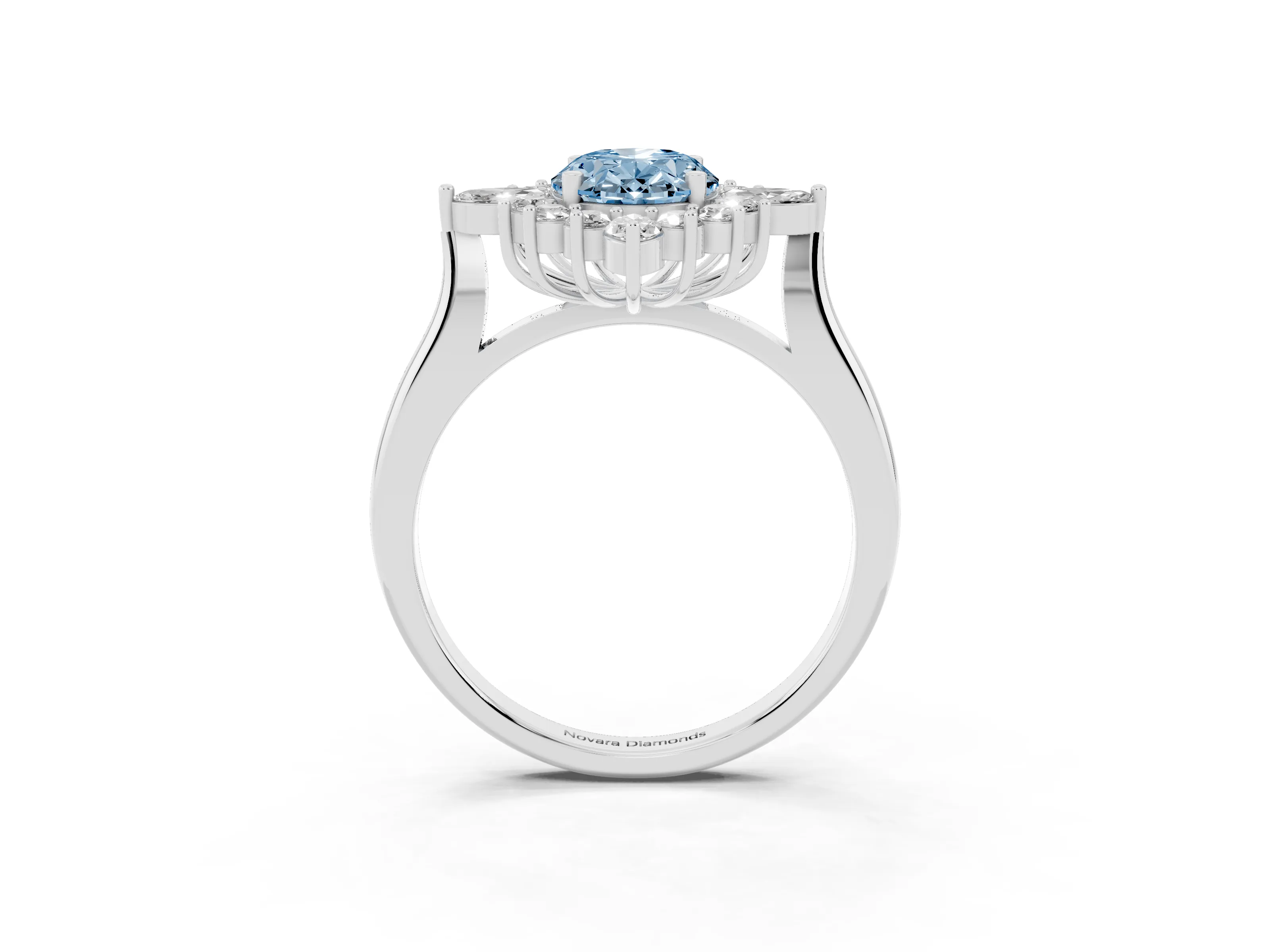 Fancy Blue Oval Cut Diamond Cluster Halo Ring Set in Platinum with Marquise and Round Accents