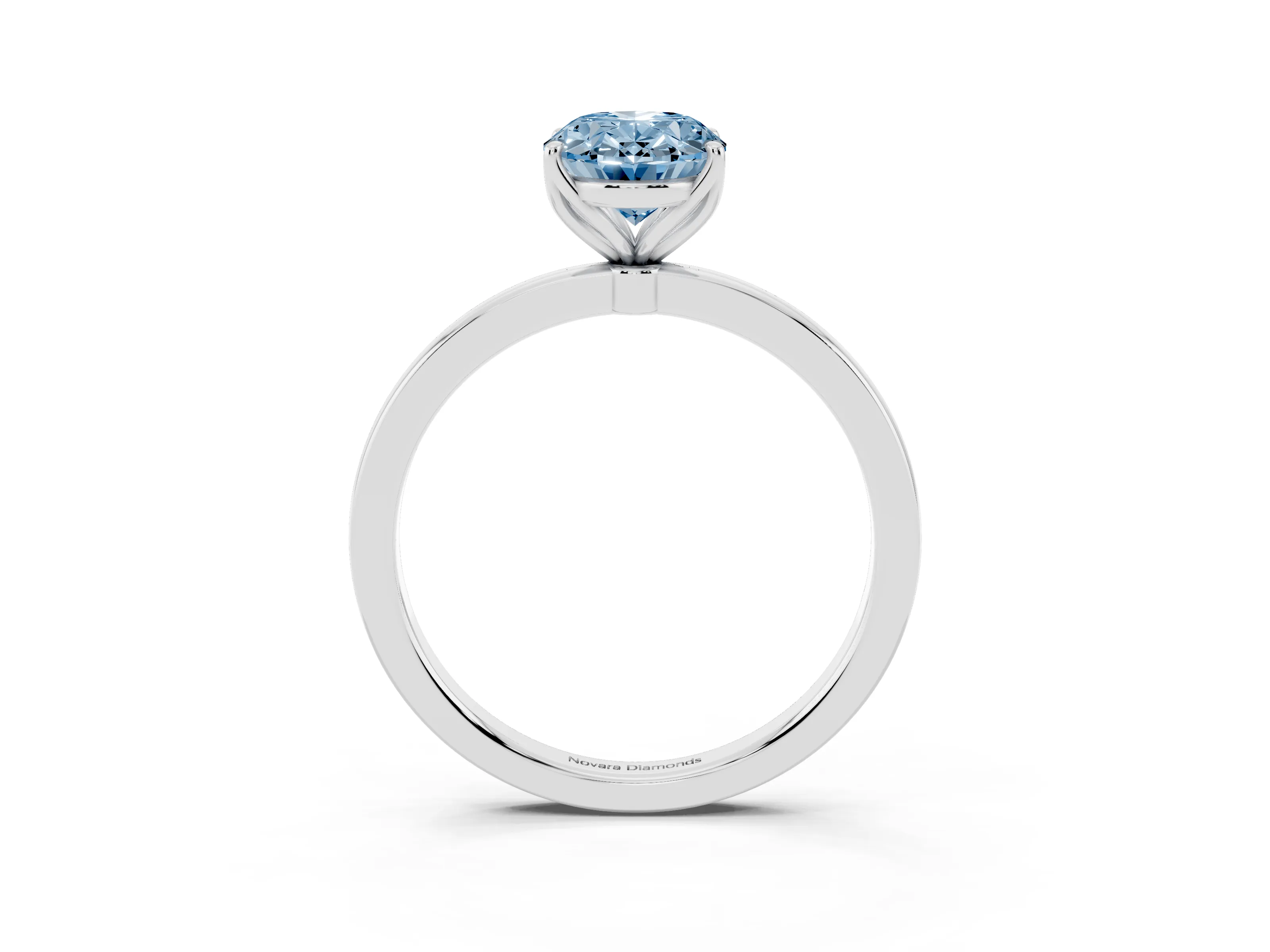 Fancy Blue Oval Cut Diamond Solitaire Ring Set in White gold with Prong Setting and Thin Polished Band