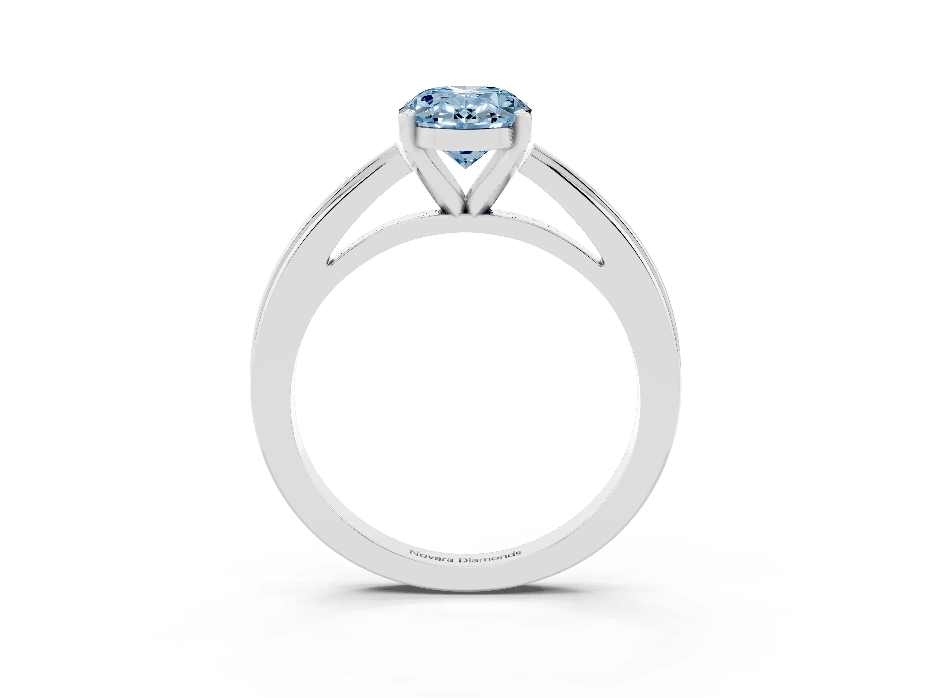 Fancy Blue Oval Cut Diamond Solitaire Ring Set in White gold with Prong Setting and Classic Band