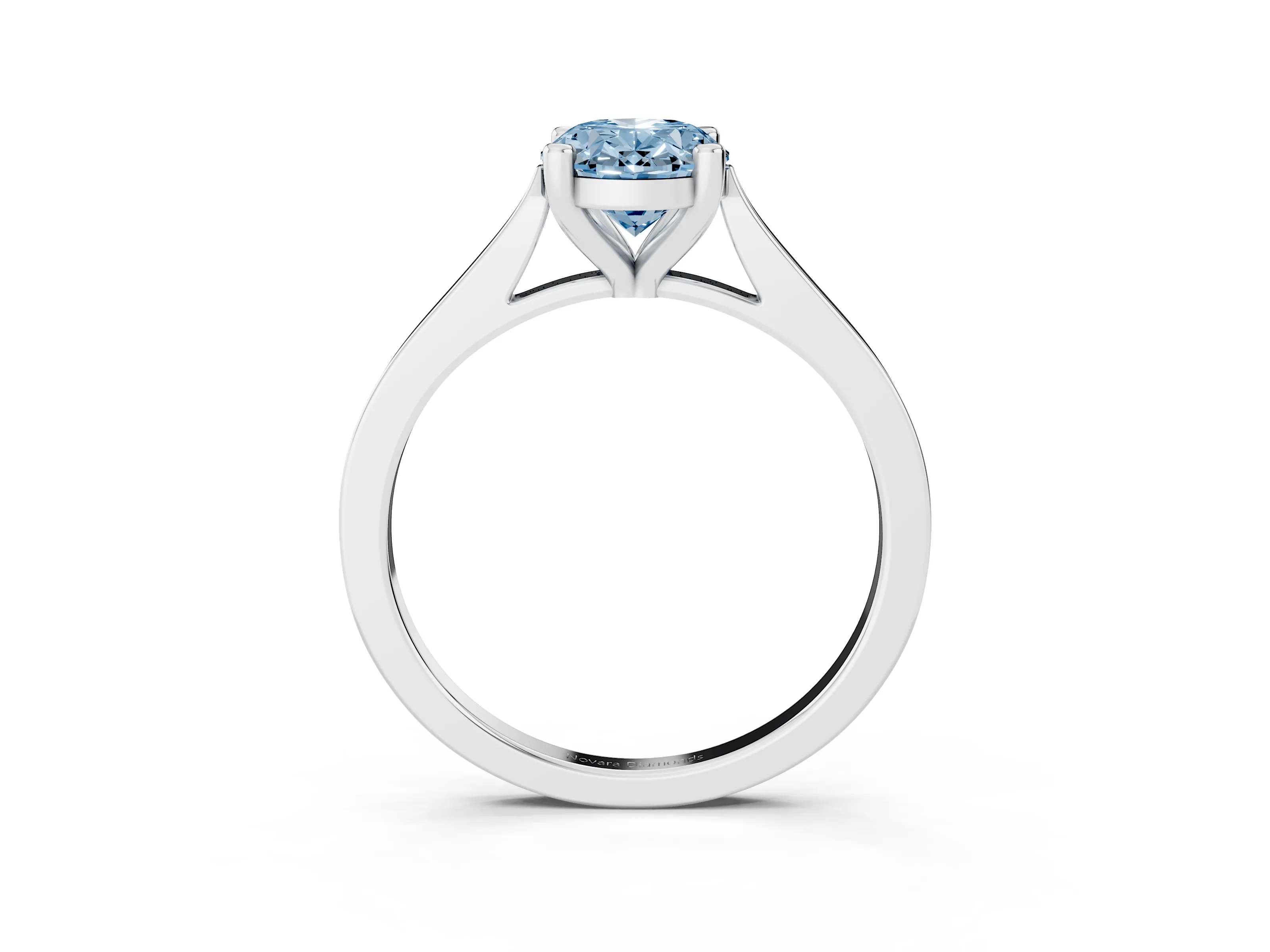 Fancy Blue Oval Cut Diamond Solitaire Ring Set in Silver with Prong Setting and Tapered Band