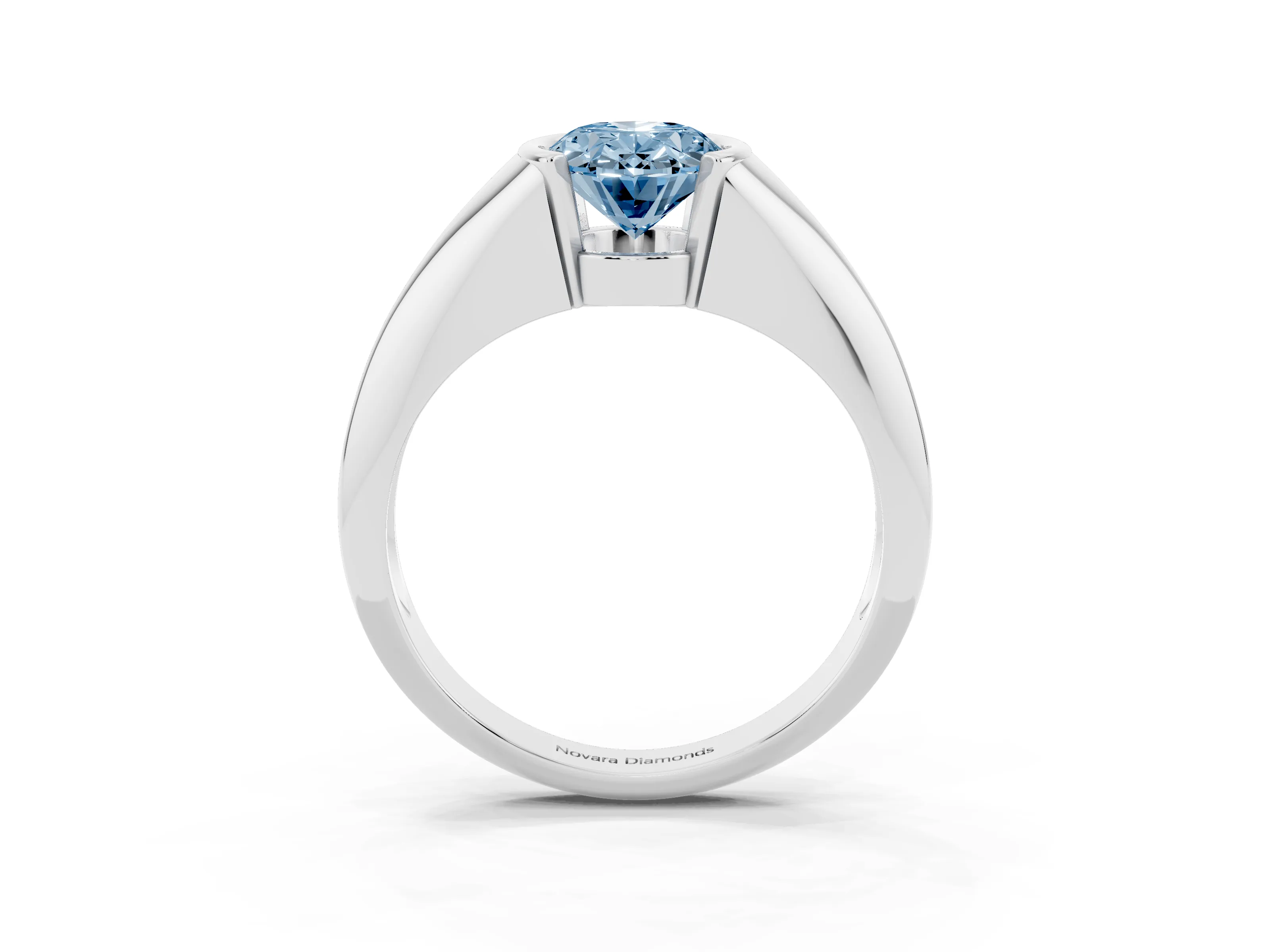 Fancy Blue Oval Cut Diamond Solitaire Tension Set Ring Set in Silver