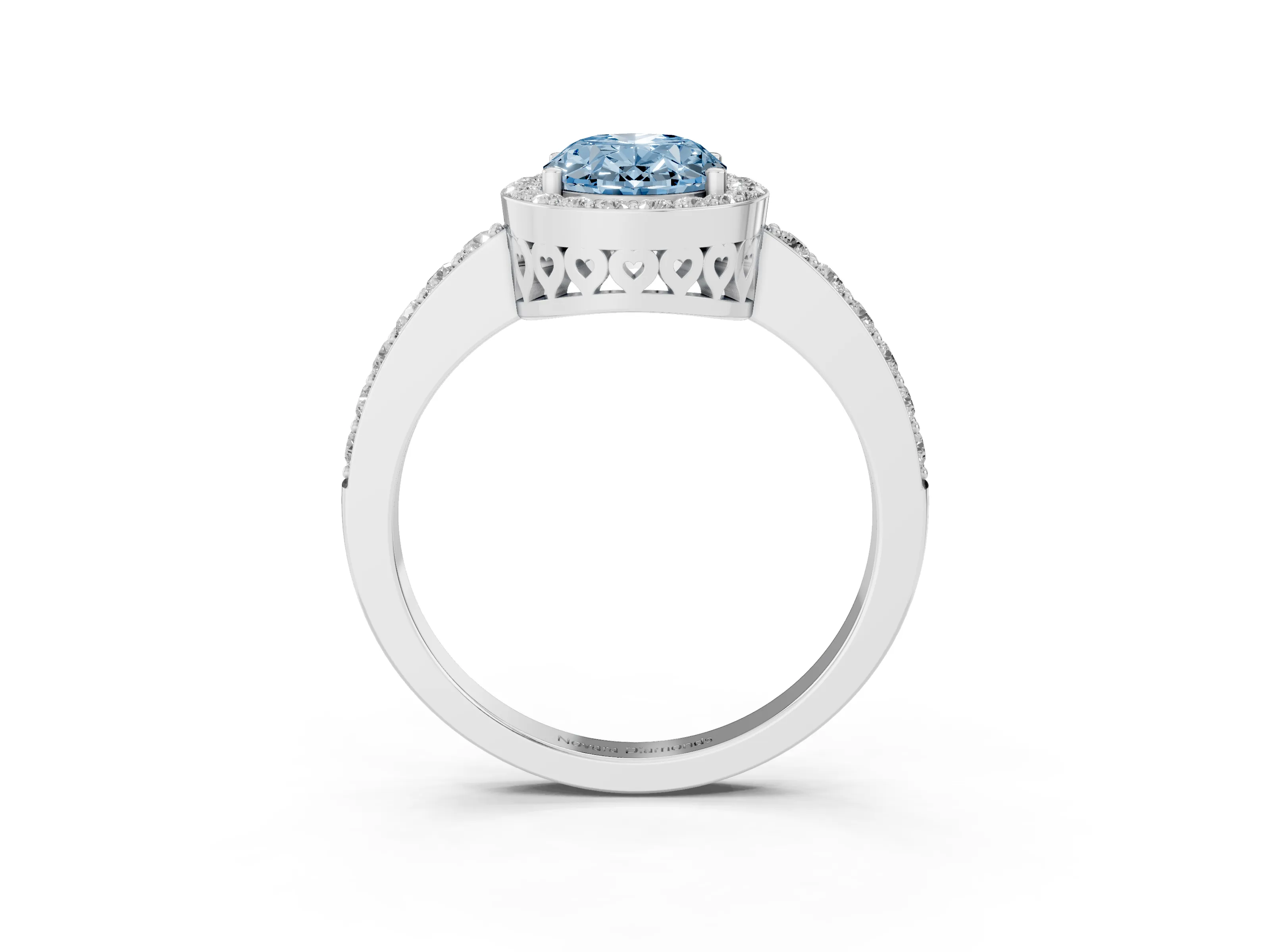 Fancy Blue Oval Cut Diamond Halo Ring Set in Silver with Pavé-Setting Band and Open Prong Center