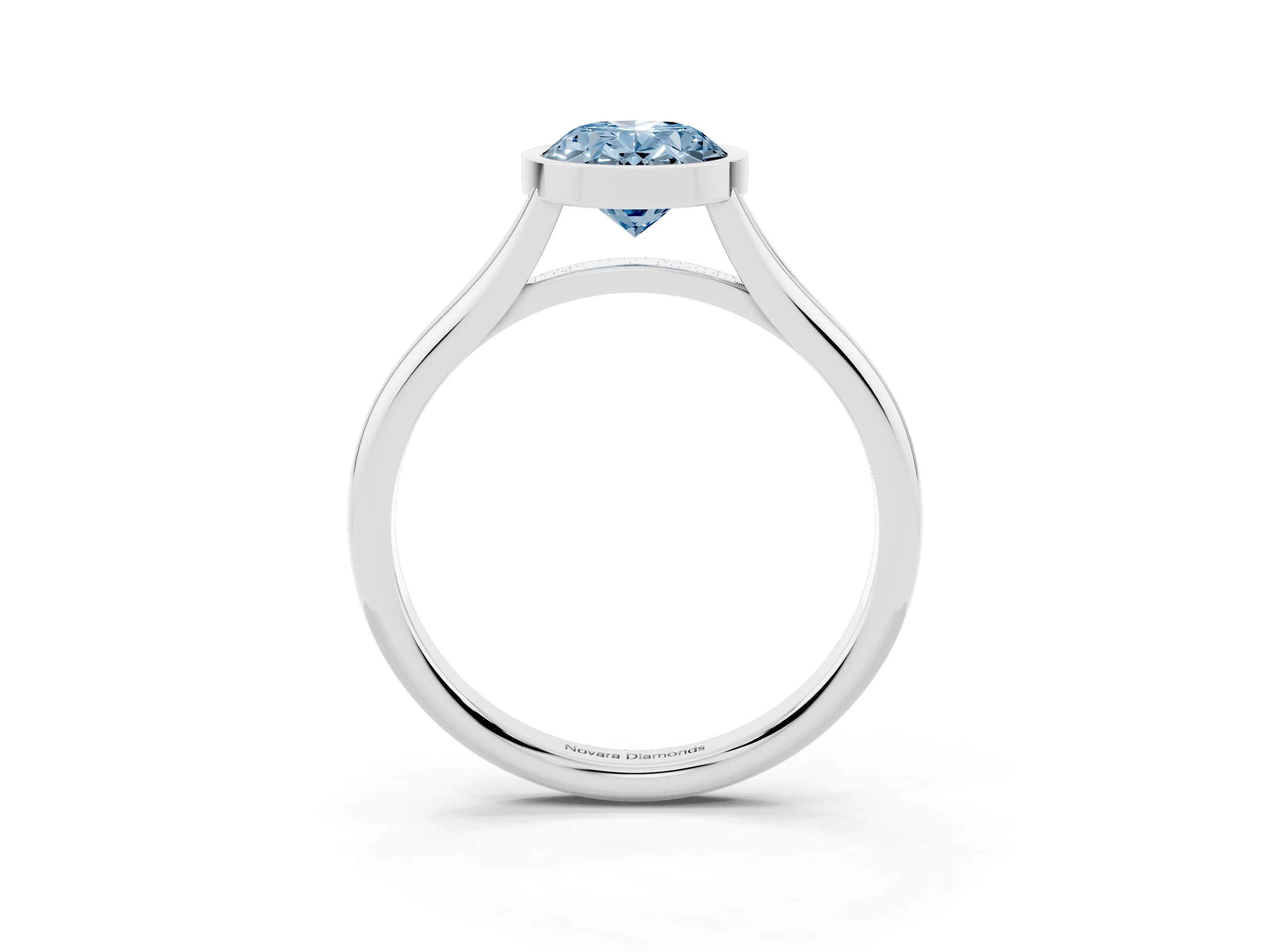 Fancy Blue Bezel Set Oval Cut Diamond Solitaire Ring Set in Silver with Tapered Band