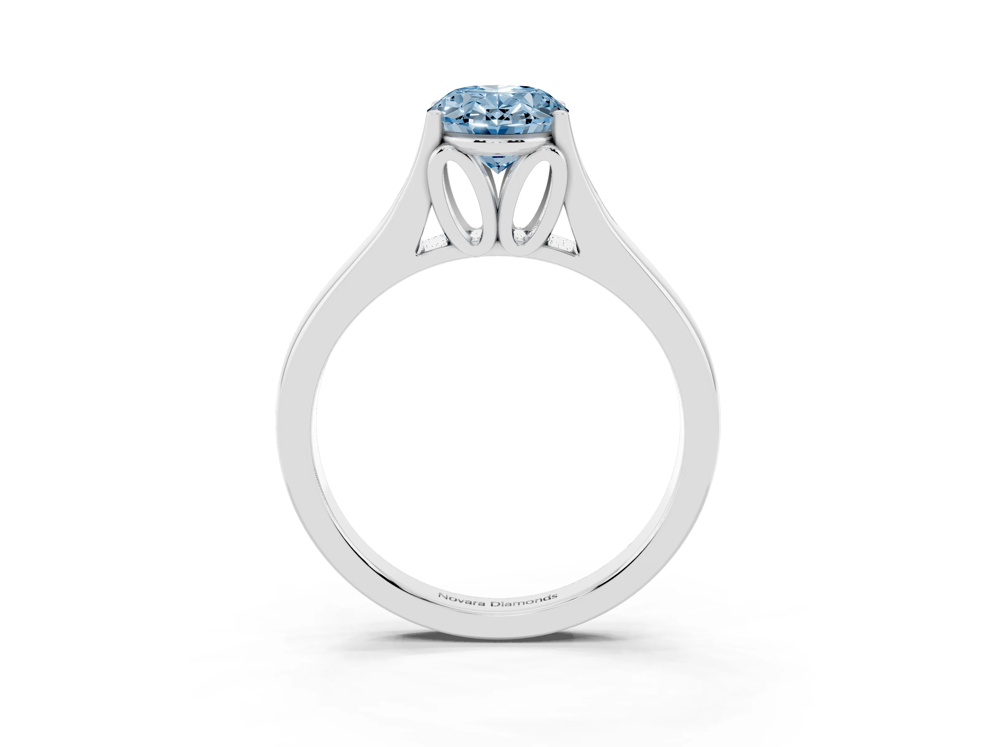 Fancy Blue Oval Cut Diamond Solitaire Ring Set in Platinum with Arched Cathedral Band and Prong Setting