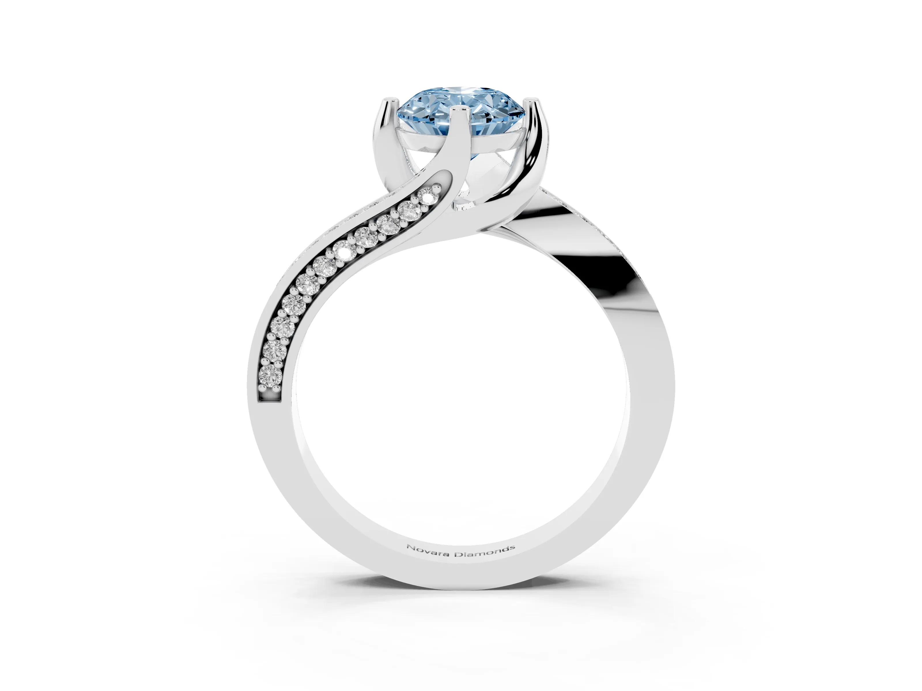 Fancy Blue Oval Cut Diamond Solitaire Ring Set in Silver with Intertwined Pavé Twist Band