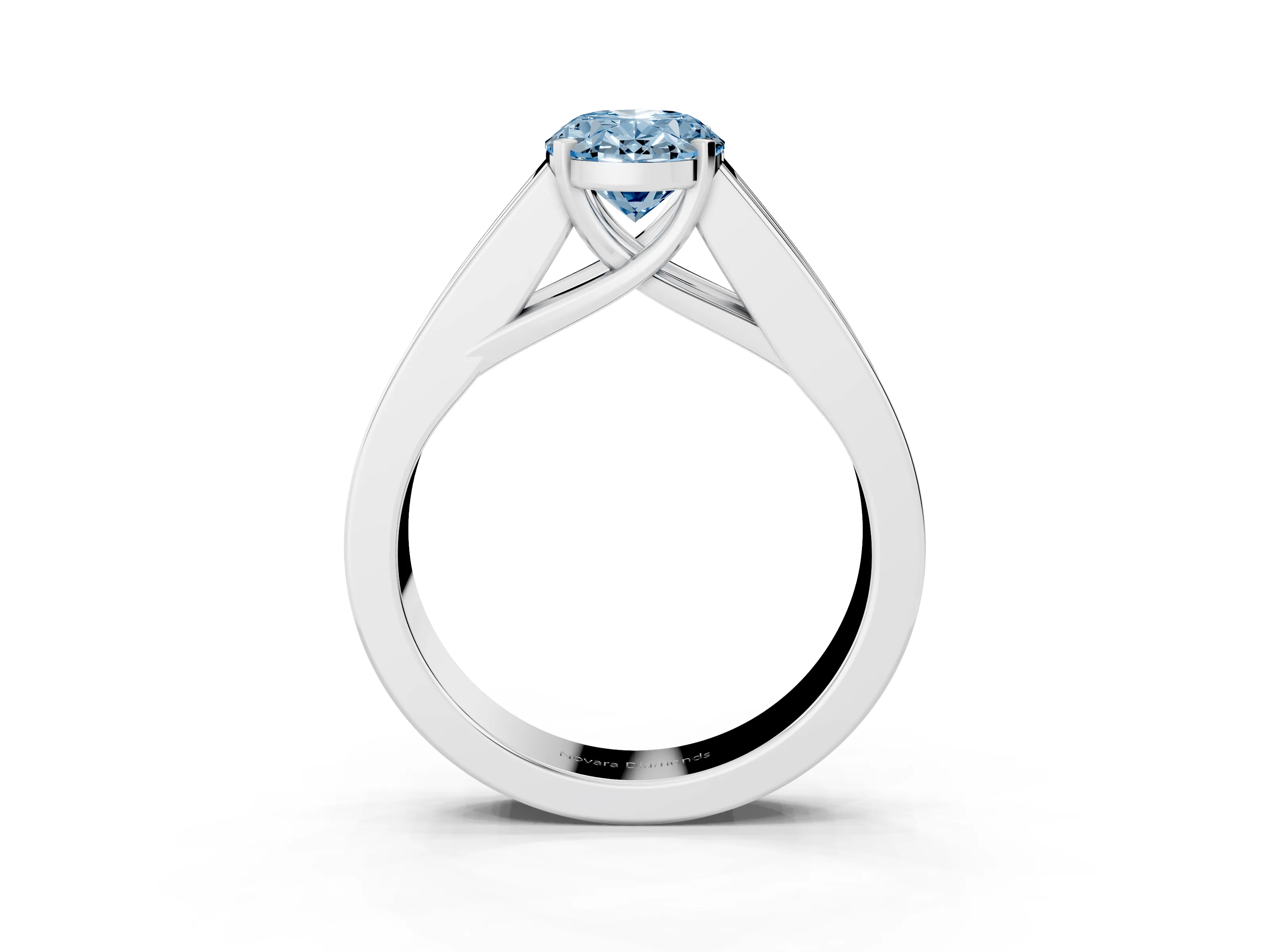 Fancy Blue Oval Cut Diamond Solitaire Ring Set in Platinum with Channel-Set Accent Stones and Prong Setting