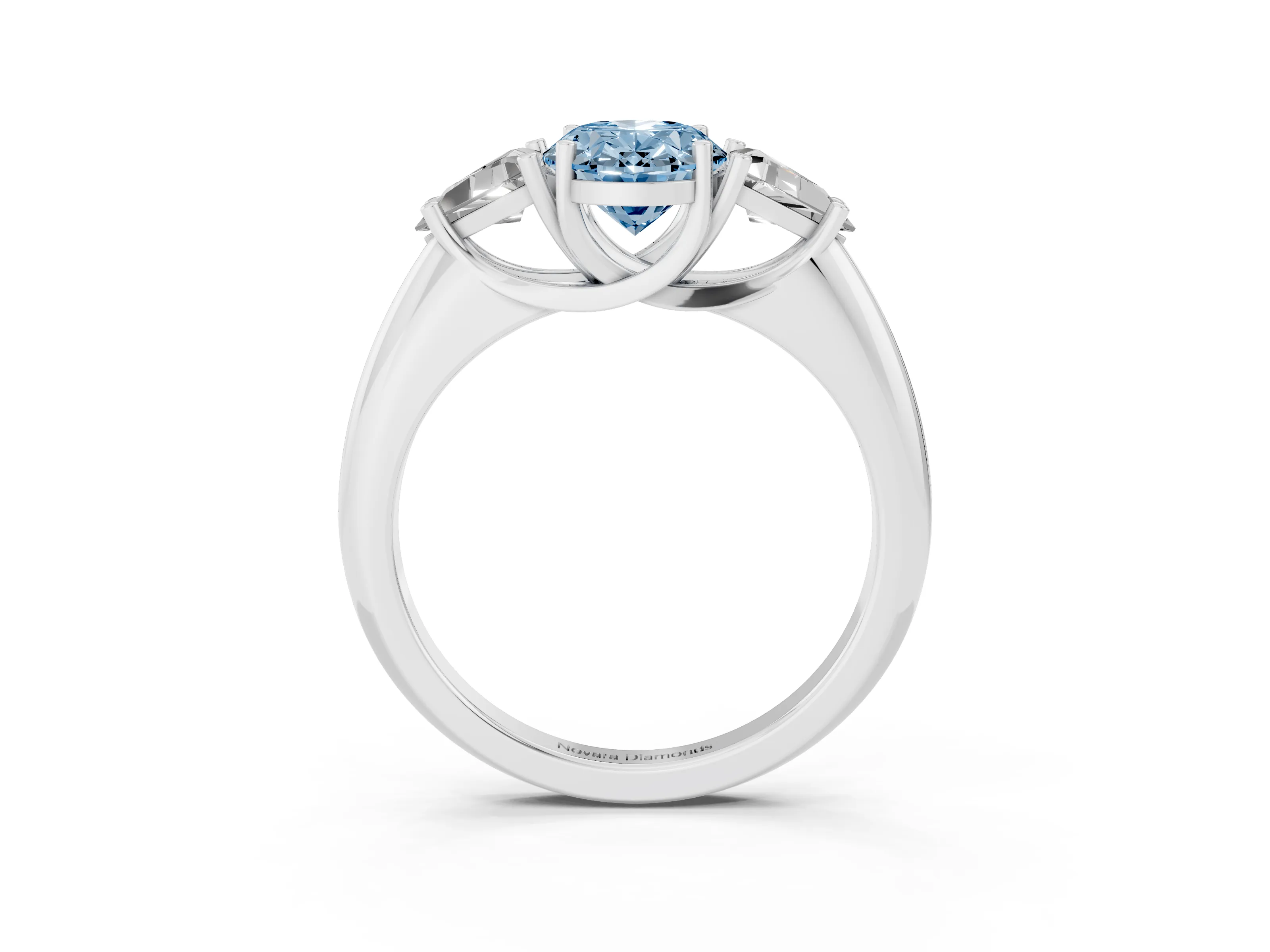 Fancy Blue Oval Cut Diamond Three-Stone Engagement Ring Set in Platinum with Trillion Side Stones