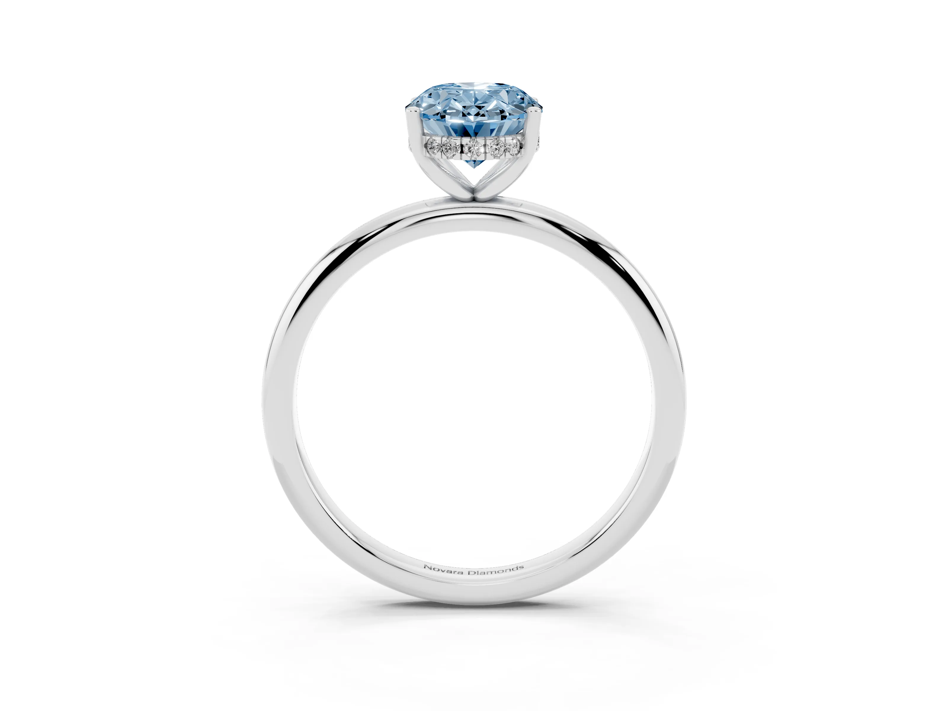 Fancy Blue Oval Cut Diamond Solitaire Engagement Ring Set in Silver with Prong Setting and Polished Band
