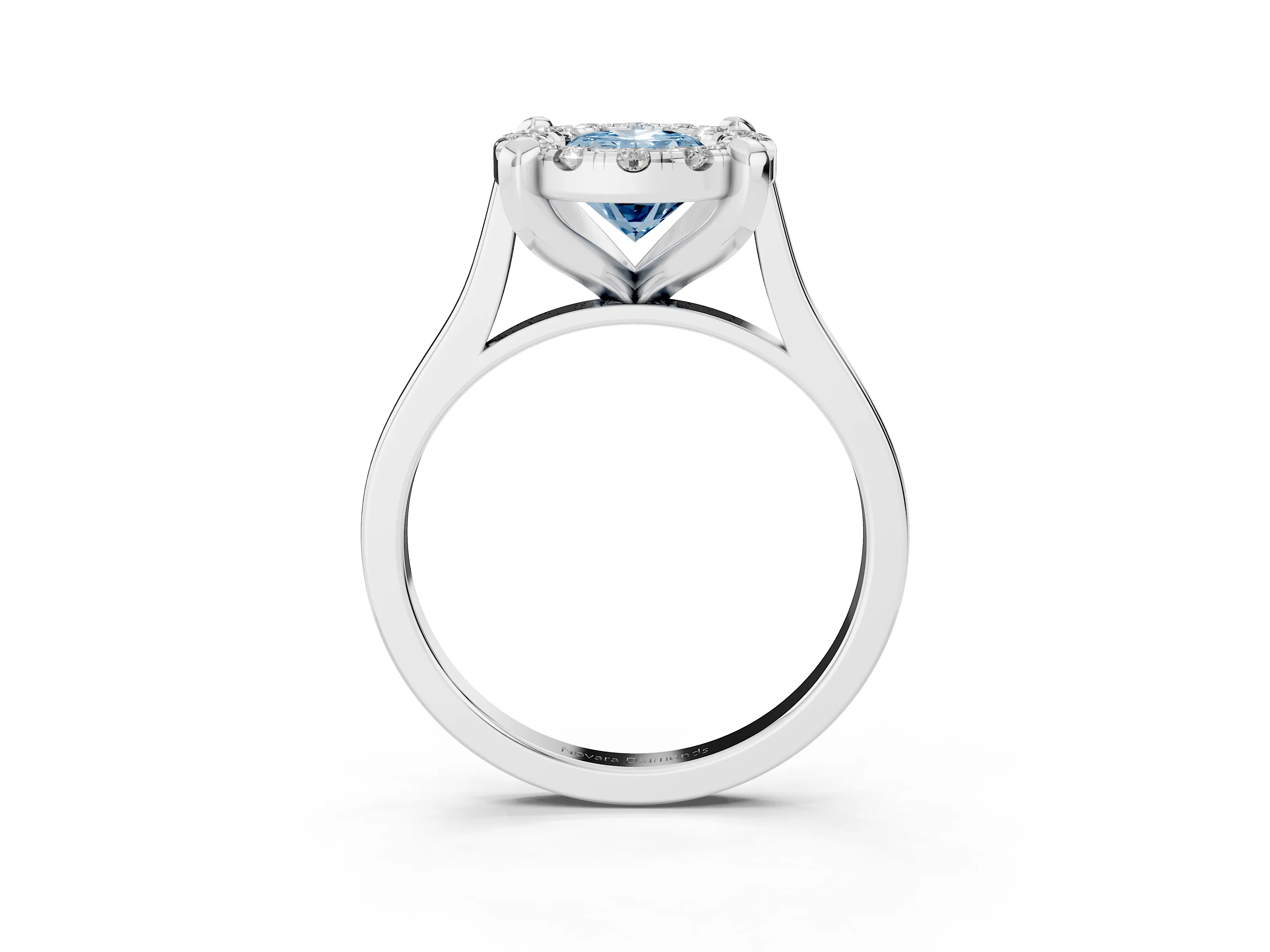 Fancy Blue Oval Cut Diamond Cluster Halo Solitaire Ring Set in Silver with Prong Setting