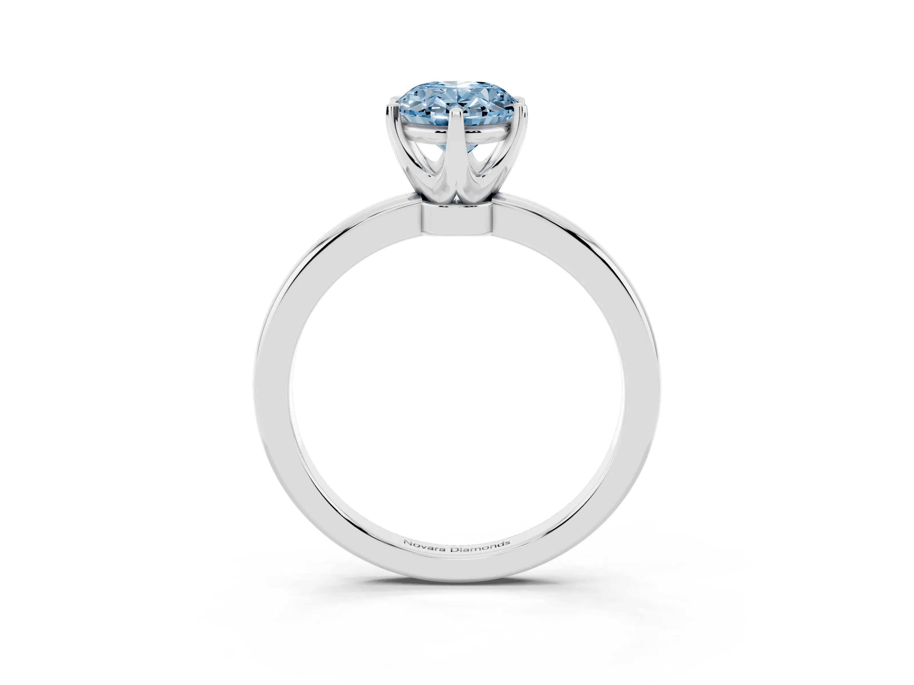 Fancy Blue Oval Cut Diamond Solitaire Ring Set in White gold with Raised Prong Setting on a Classic Band