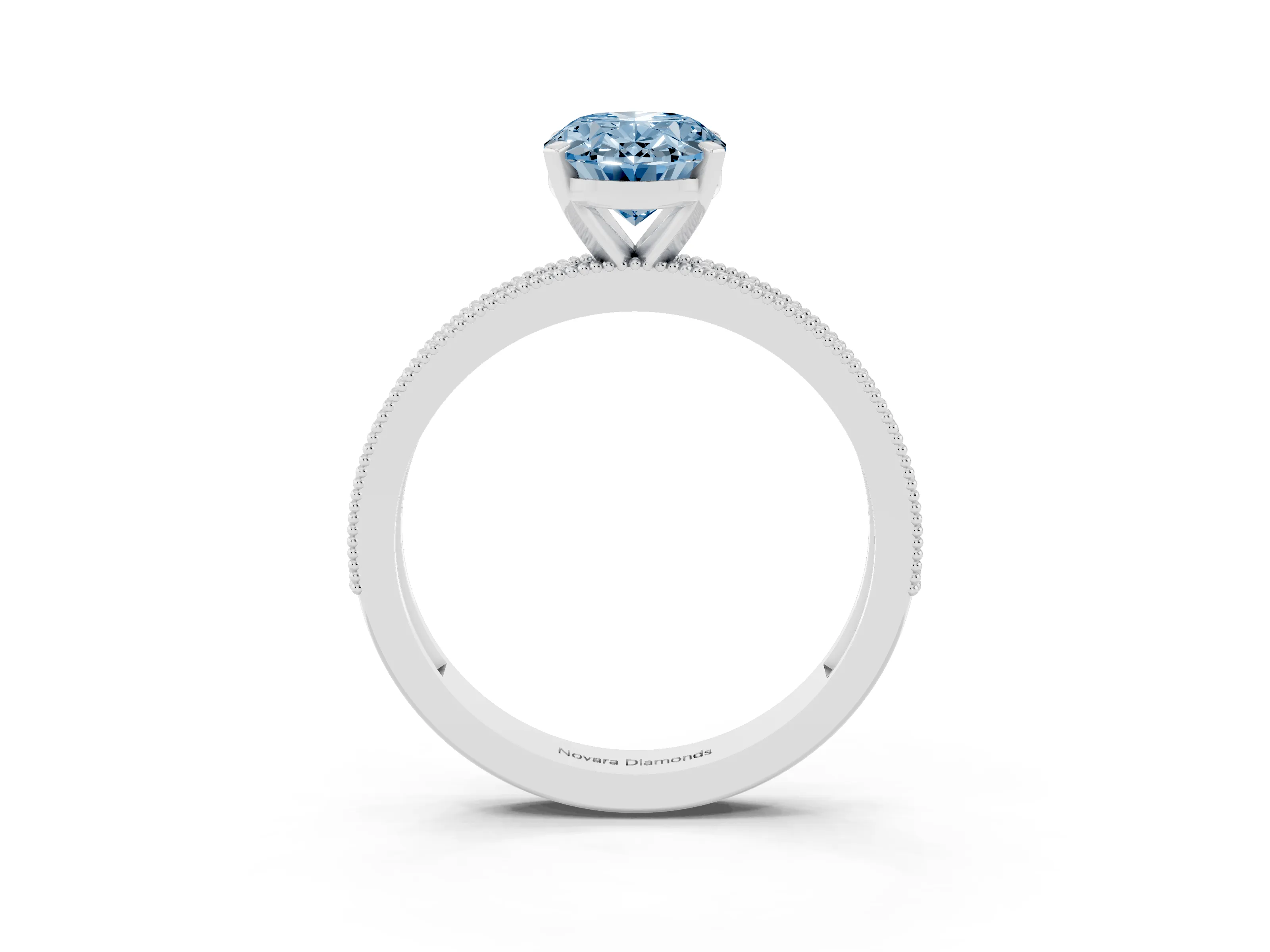 Fancy Blue Oval Cut Diamond Milgrain Pavé Engagement Ring Set in Silver with Prong Setting