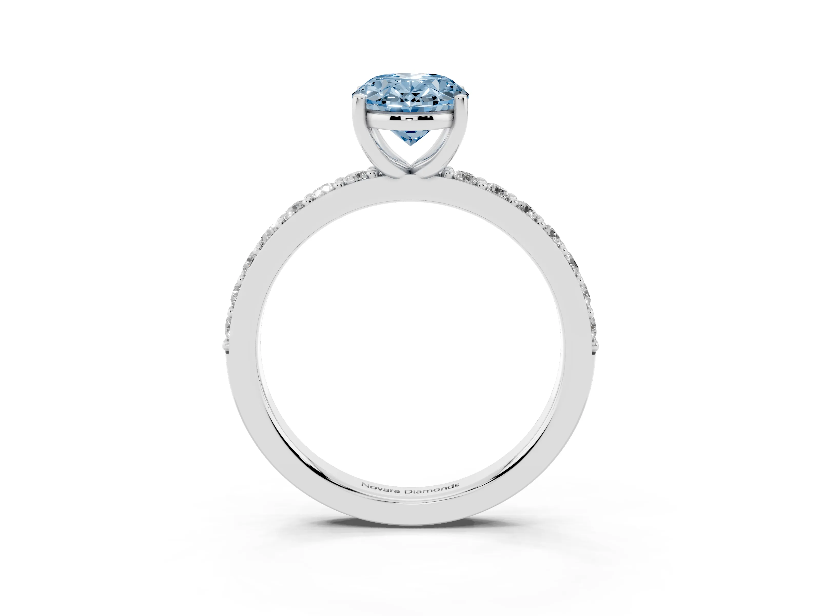 Fancy Blue Oval Cut Diamond Solitaire Set in White gold with Round Pavé Band and Prong Setting