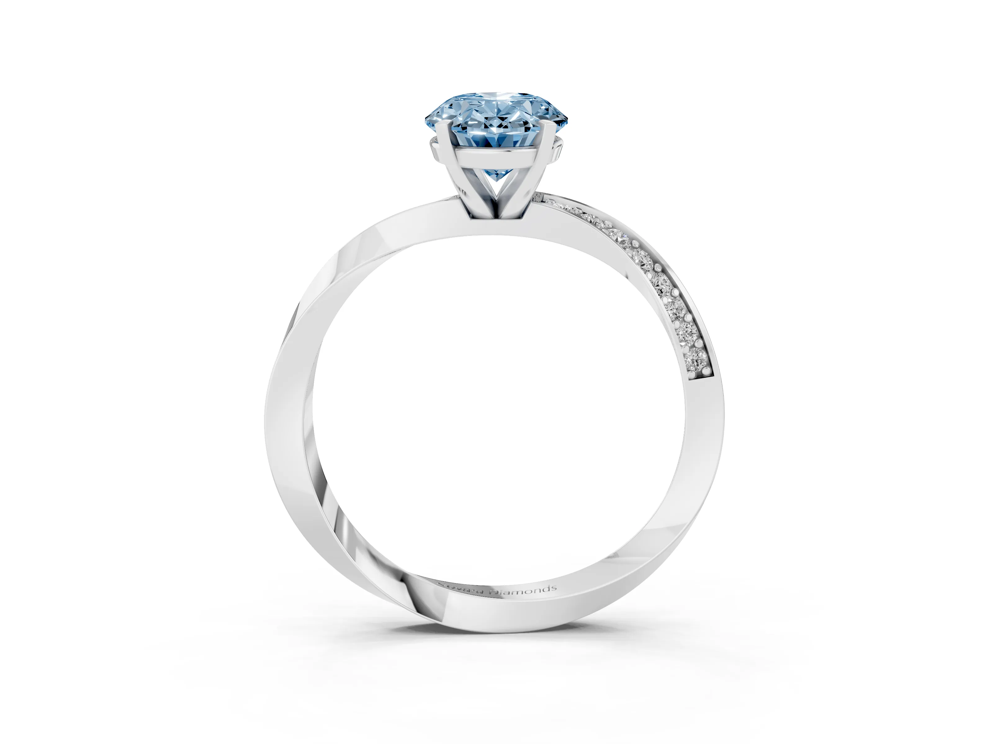 Fancy Blue Oval Cut Diamond Engagement Ring Set in Platinum with Side Stone Accents and Prong Setting