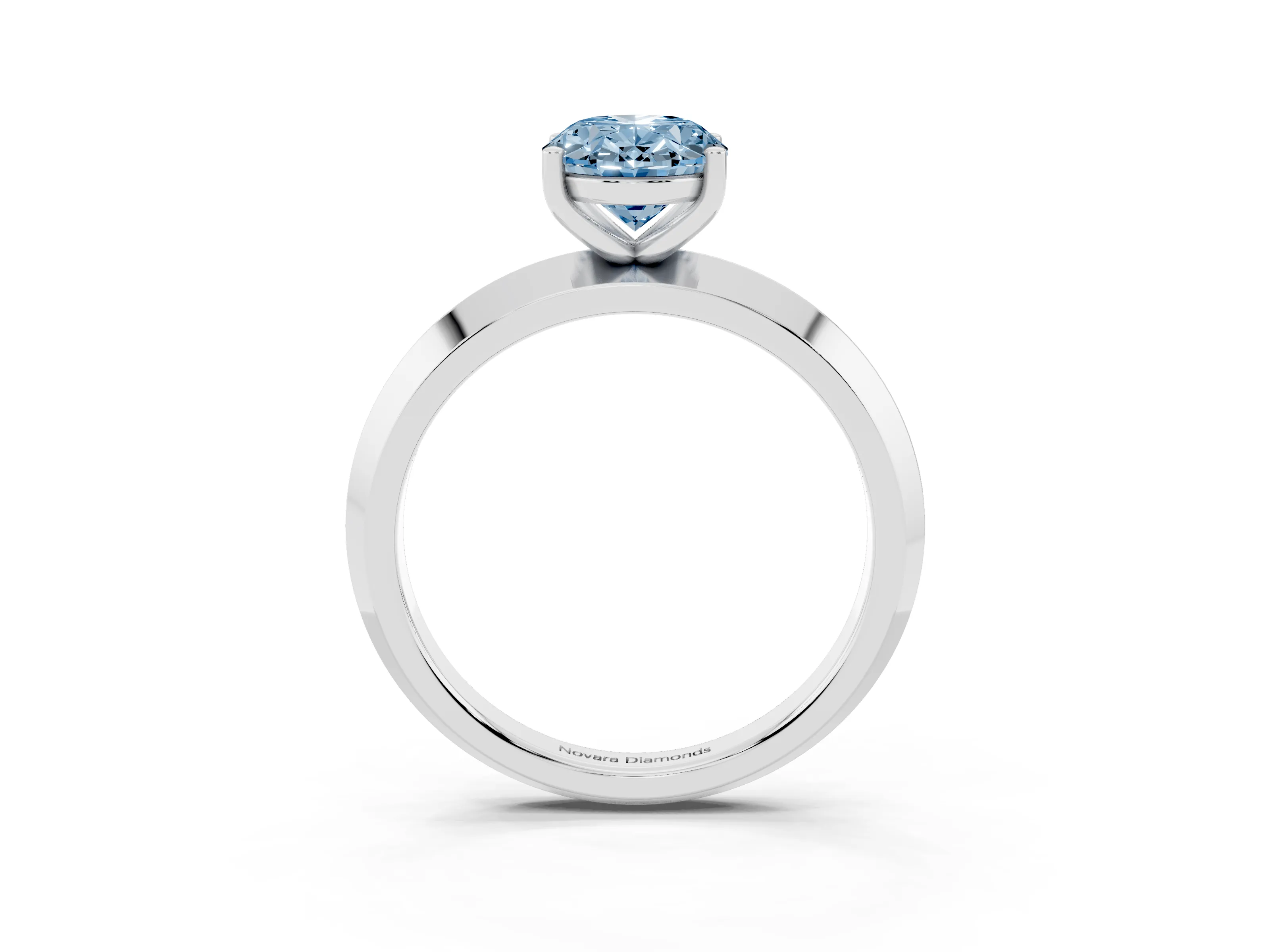 Fancy Blue Oval Cut Diamond Solitaire Engagement Ring Set in Platinum with Flat Band and Prong Setting