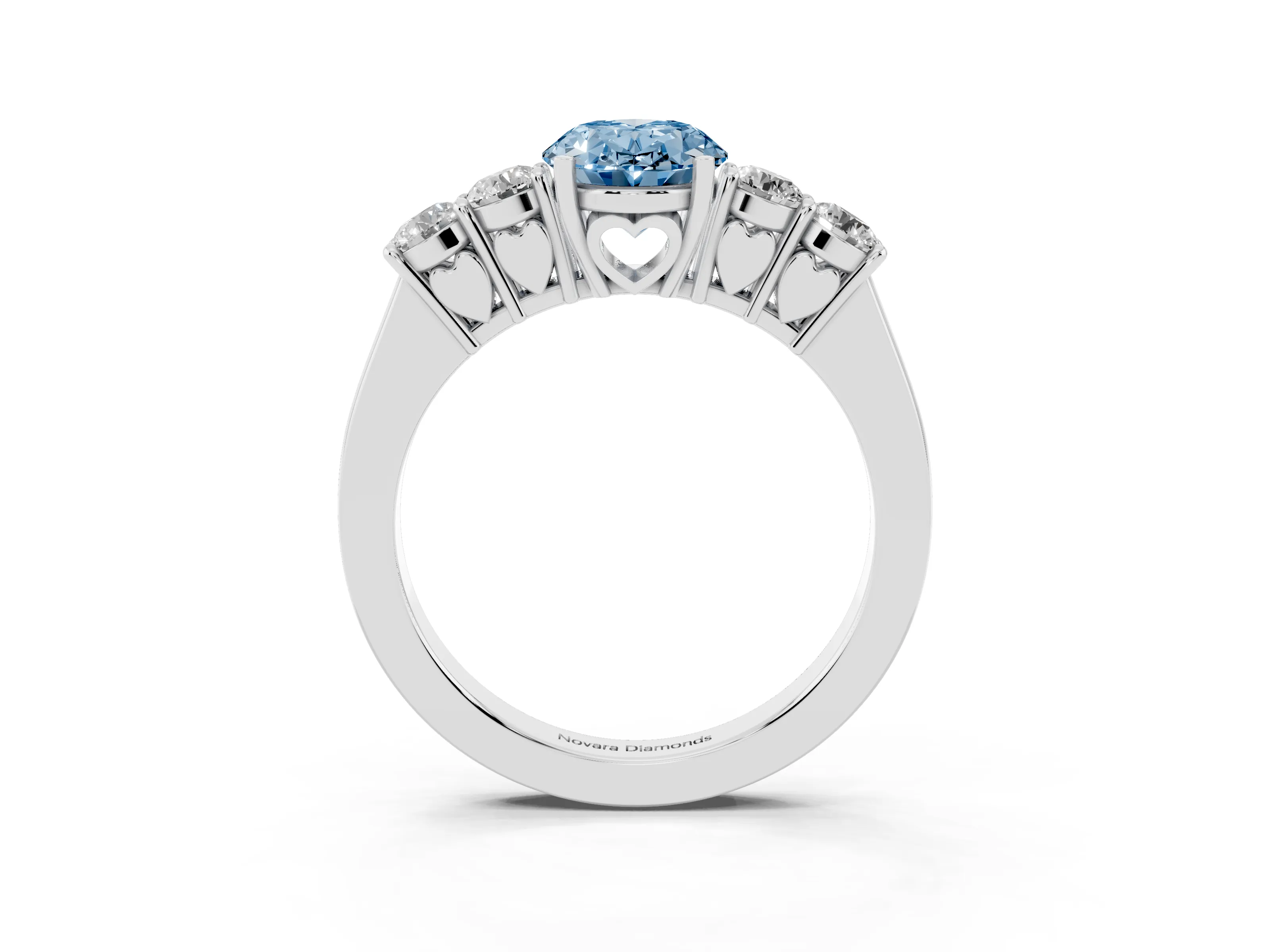 Fancy Blue Oval Cut Diamond Five-Stone Prong Set Band Ring Set in Platinum with Polished Band
