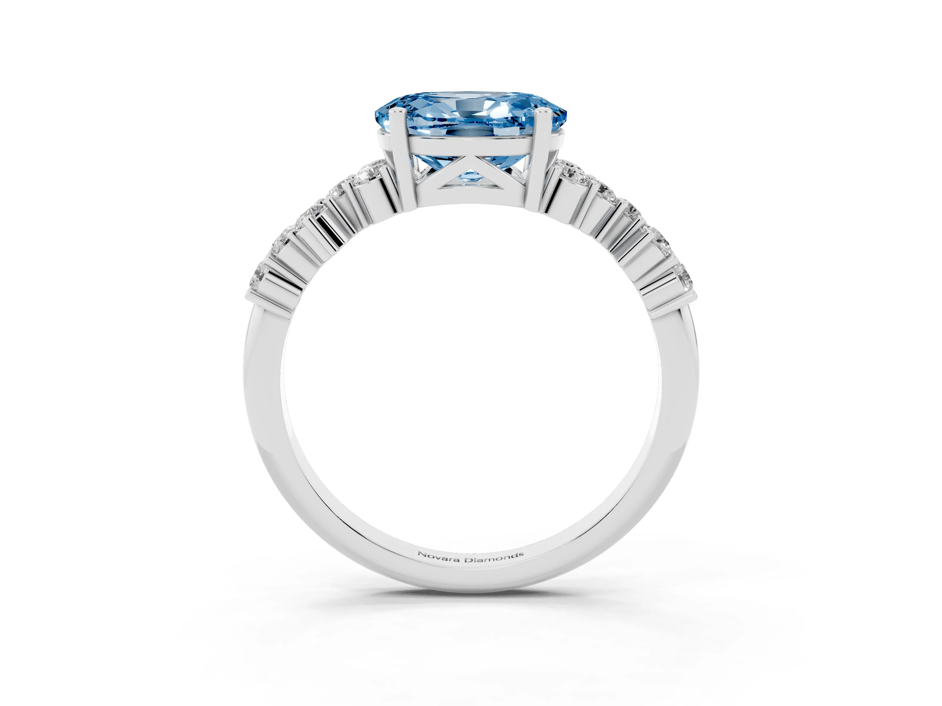 Fancy Blue Oval Cut Diamond Ring Set in Platinum with Scattered Round Accents