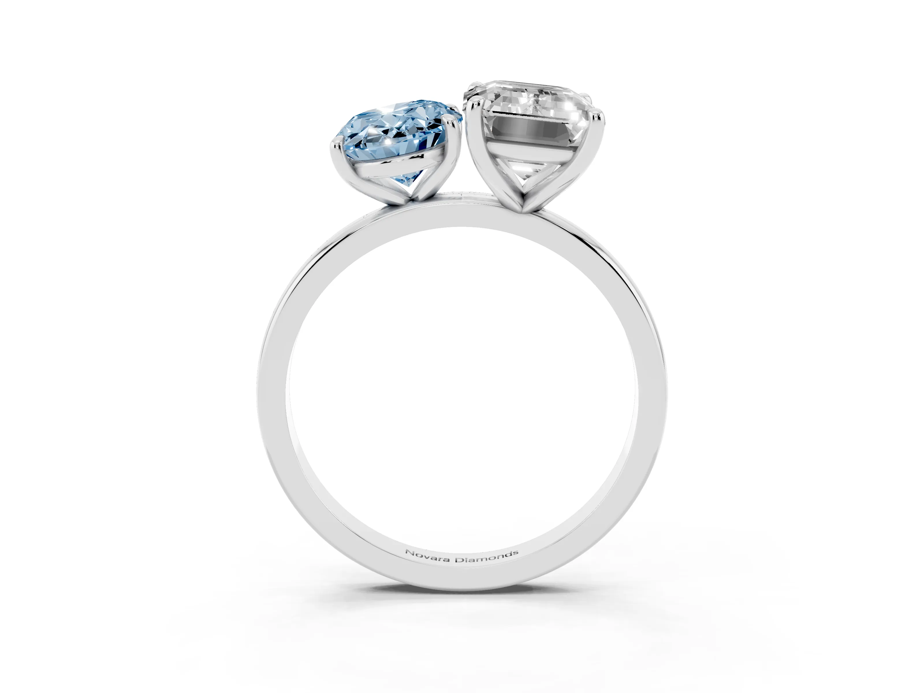 Fancy Blue Oval Cut and Emerald Cut Toi Moi Ring Set in Platinum with Prong Setting