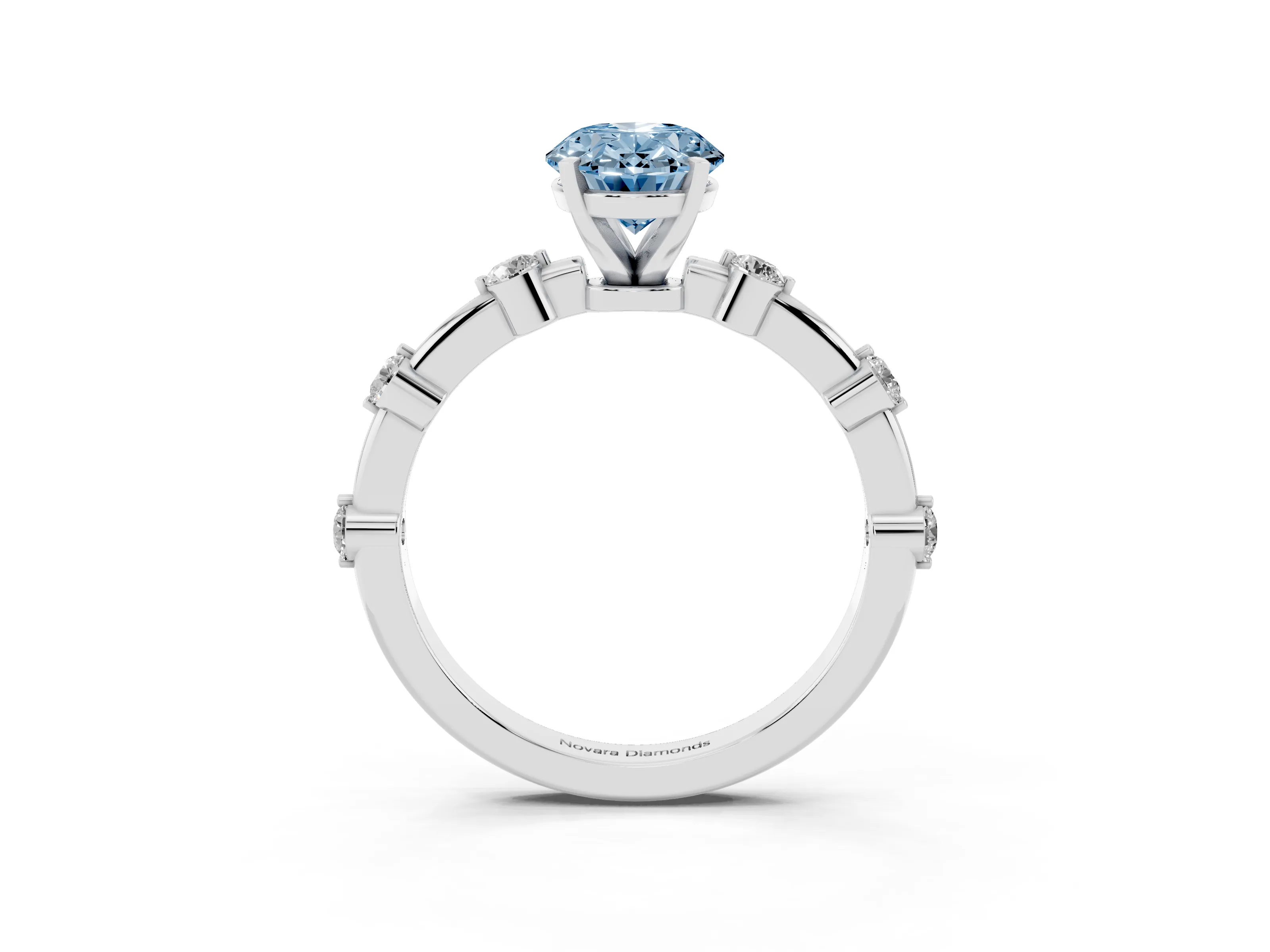 Fancy Blue Oval Cut Diamond Solitaire Ring Set in Platinum with Bezel Set Side Stones and Prong Setting