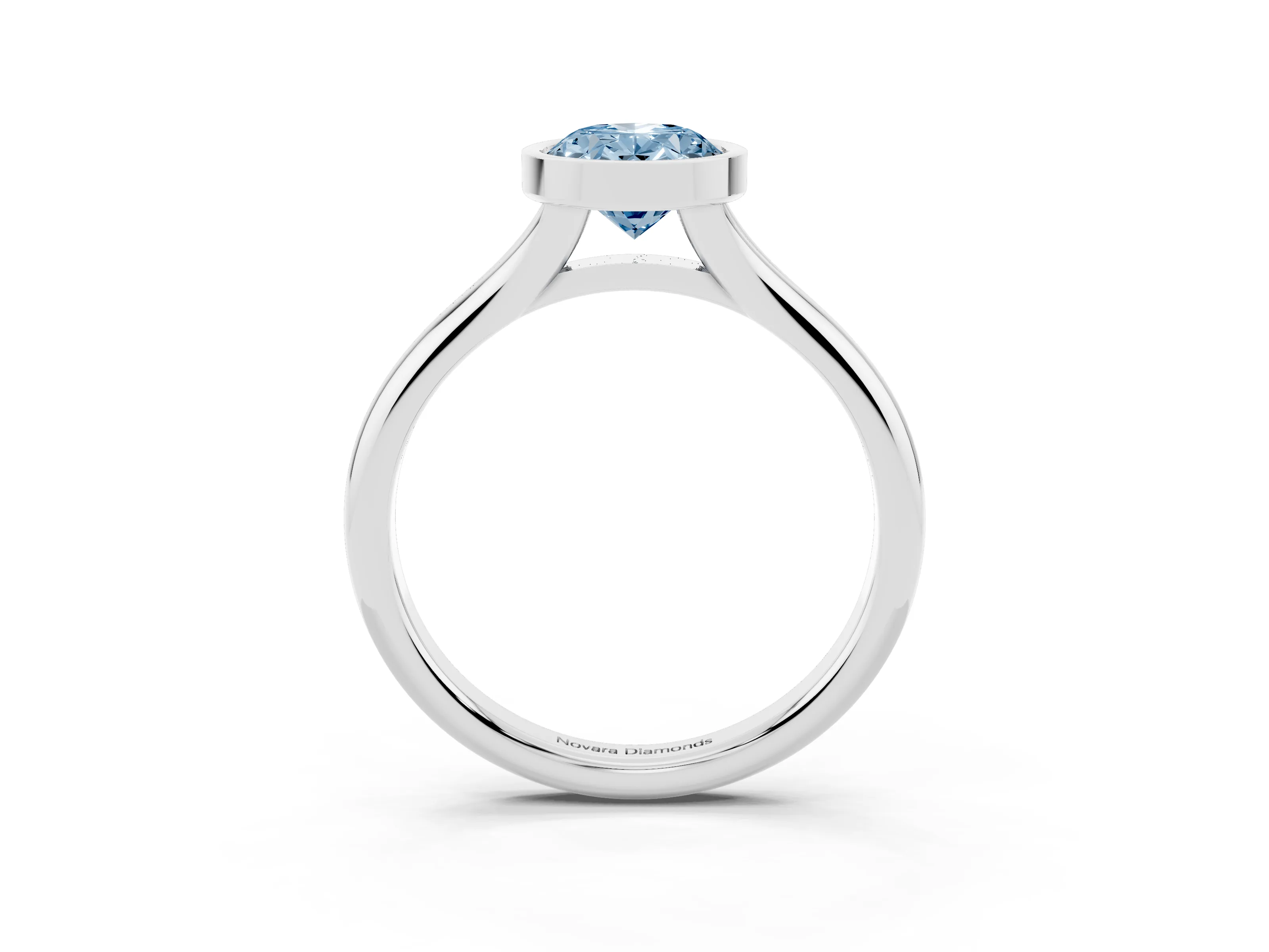 Fancy Blue Bezel Set Oval Cut Diamond Solitaire Ring Set in White gold with Smooth Band