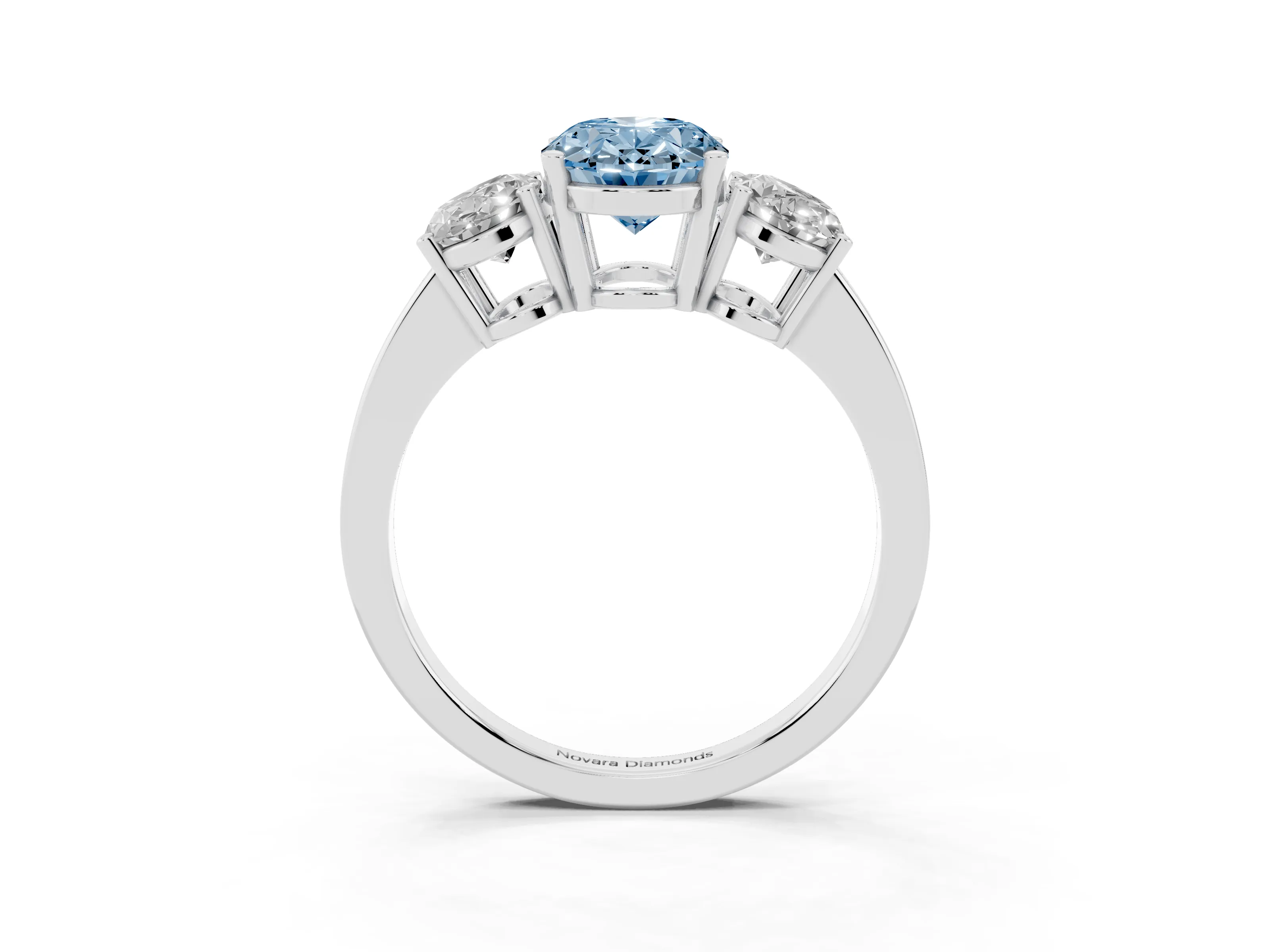 Fancy Blue Oval Cut Diamond Three-Stone Engagement Ring Set in Platinum with Flat Band