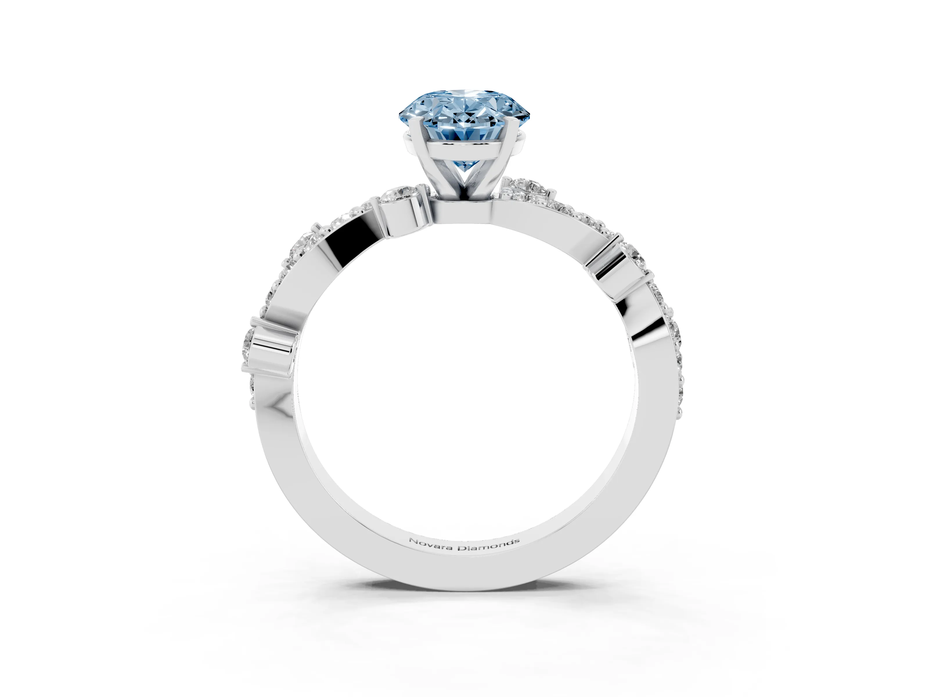 Fancy Blue Oval Cut Diamond Solitaire Twisted Band Set in Silver with Pavé Setting