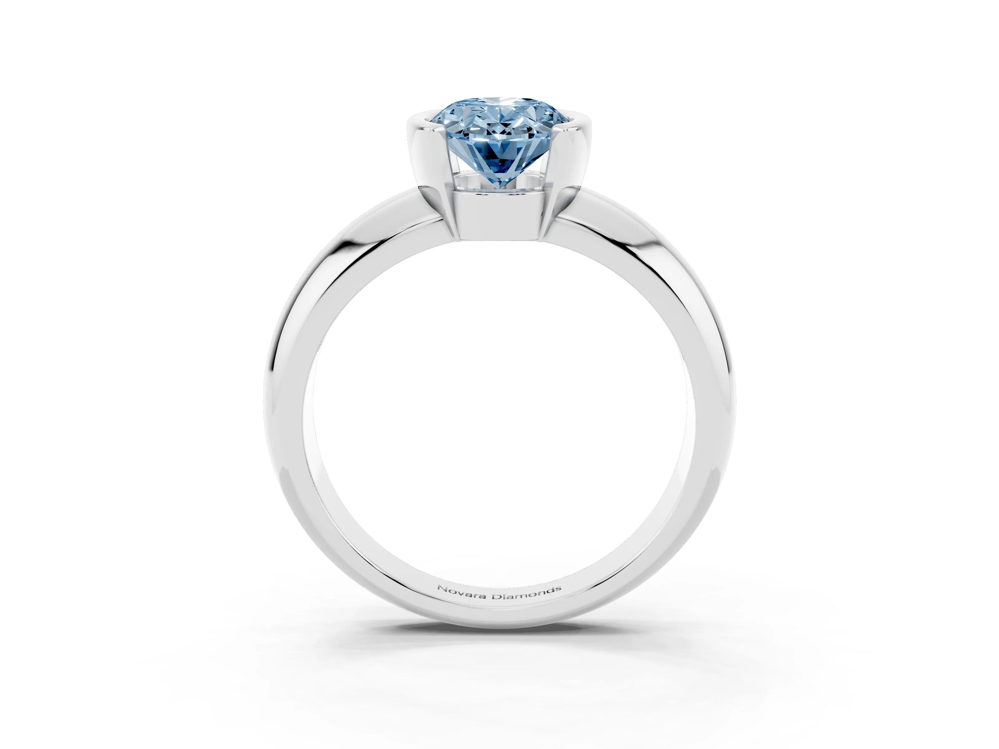 Fancy Blue Oval Cut Diamond Solitaire Tension Set Ring Set in Platinum with Wide Band