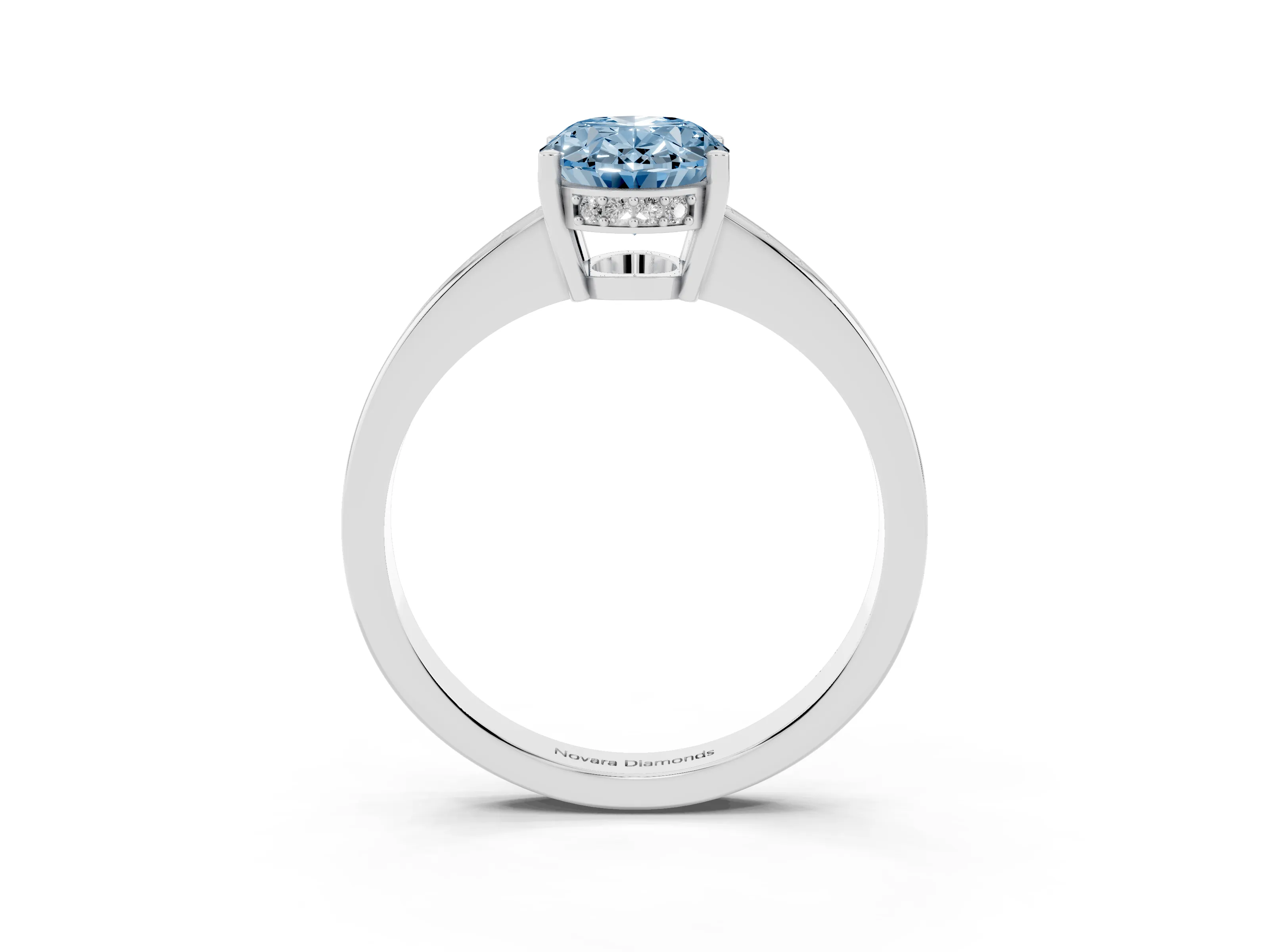 Fancy Blue Oval Cut Diamond Pavé Band Prong Set Solitaire Ring Set in White gold