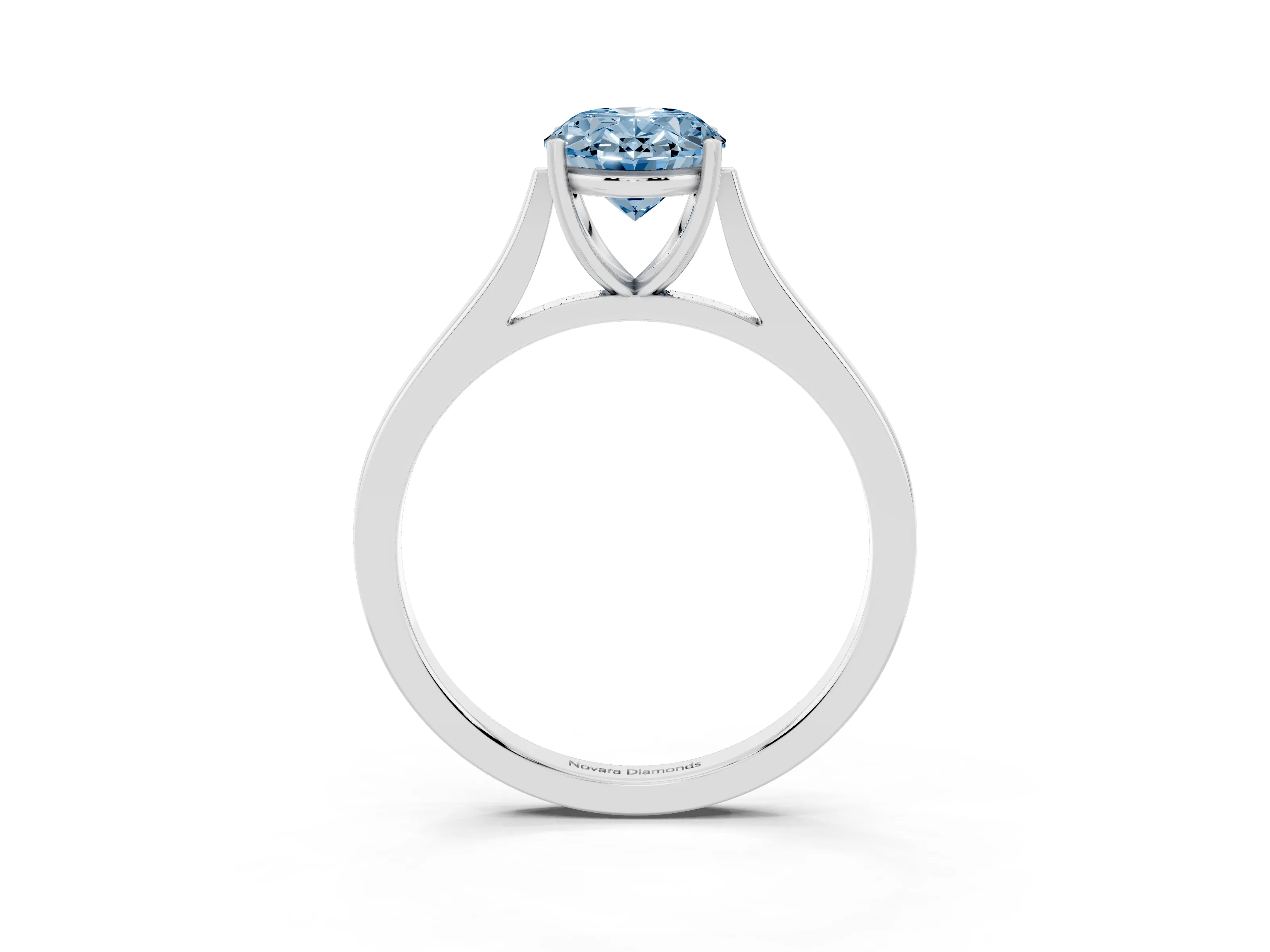 Fancy Blue Oval Cut Diamond Solitaire Heart Prong Engagement Ring Set in White gold with Tapered Band