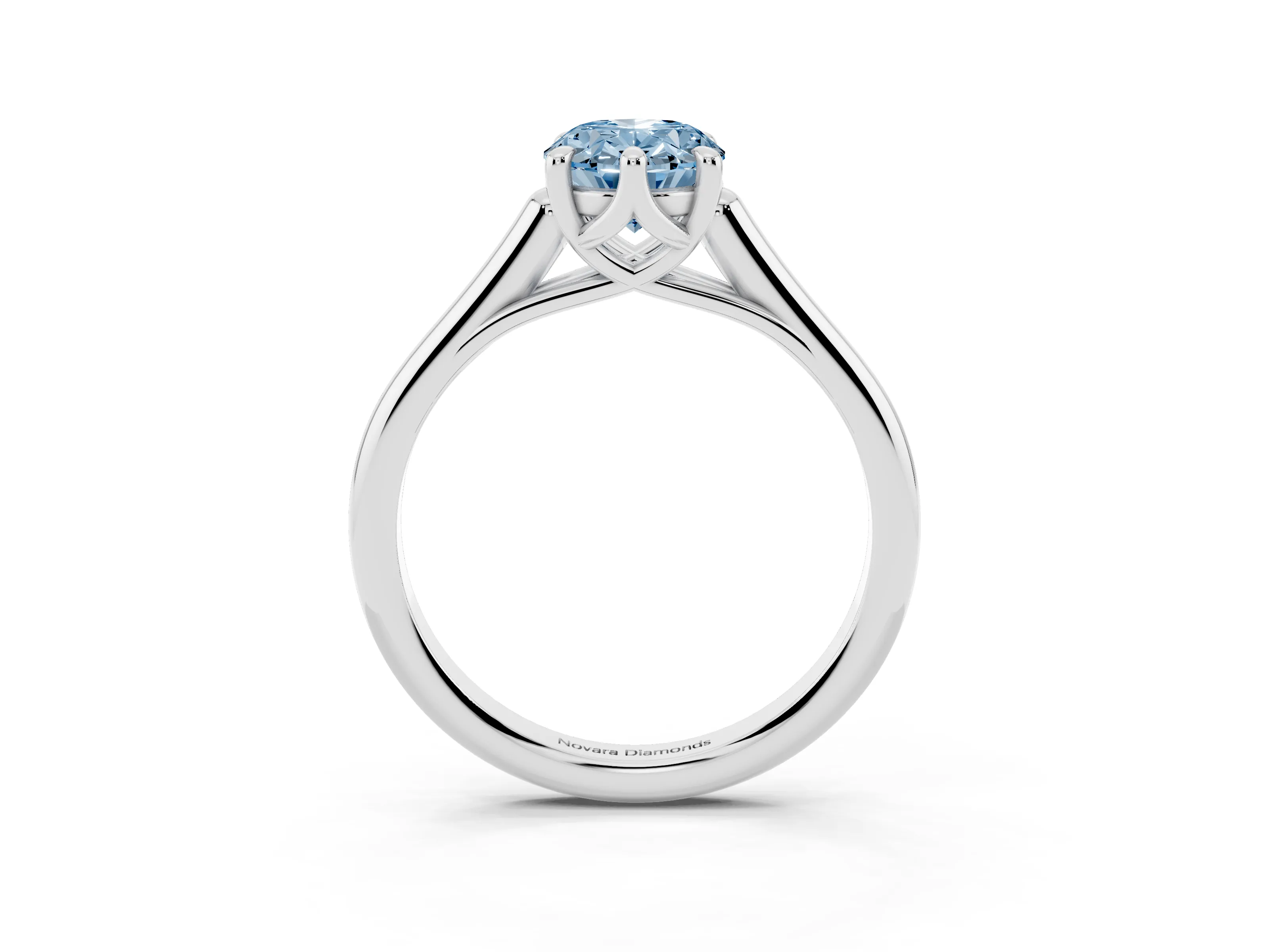 Fancy Blue Oval Cut Diamond Solitaire Engagement Ring Set in White gold with Prong Setting and Plain Classic Band