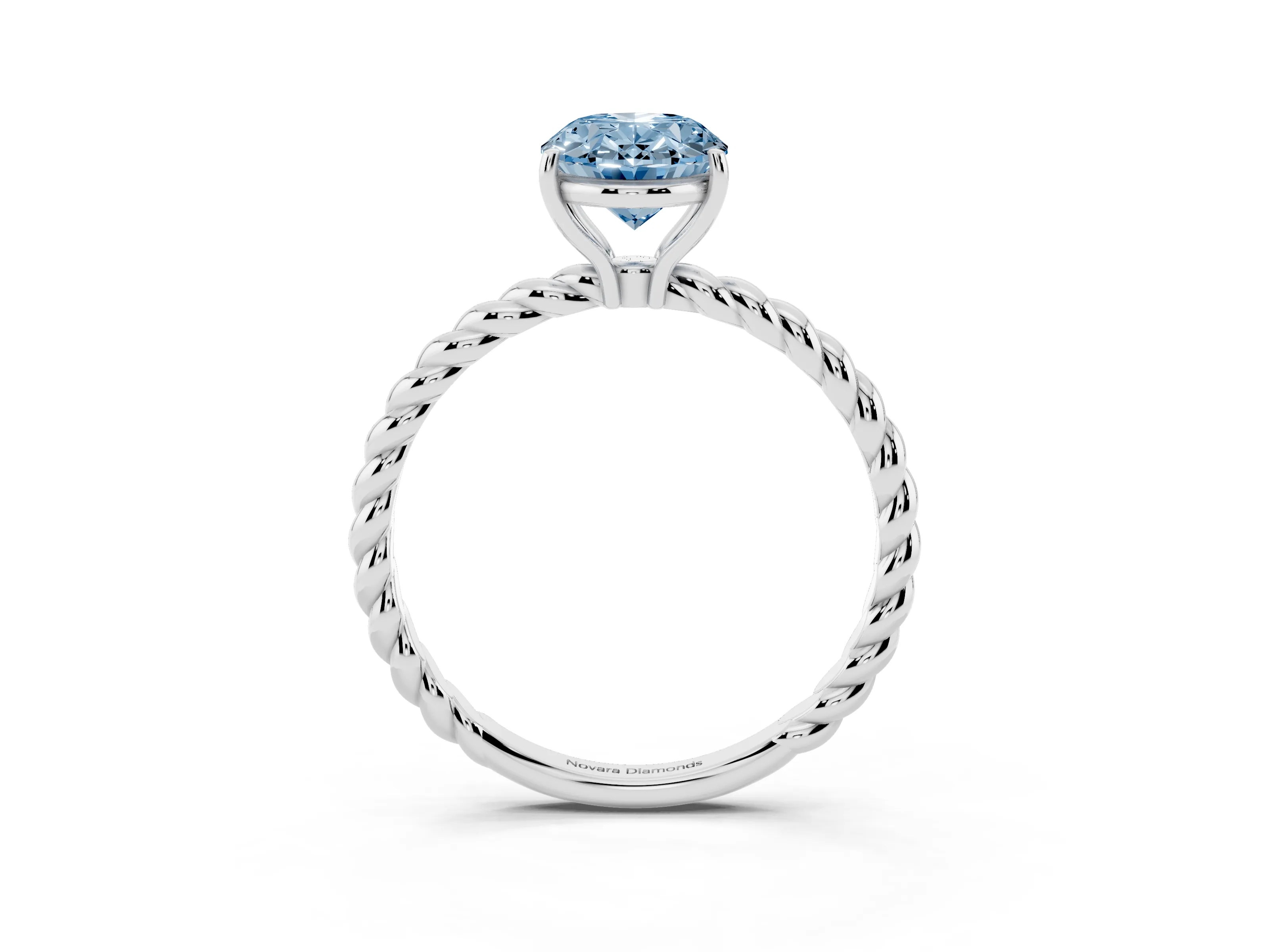 Fancy Blue Oval Cut Diamond Solitaire Twisted Band Ring Set in Platinum with Prong Solitaire Setting