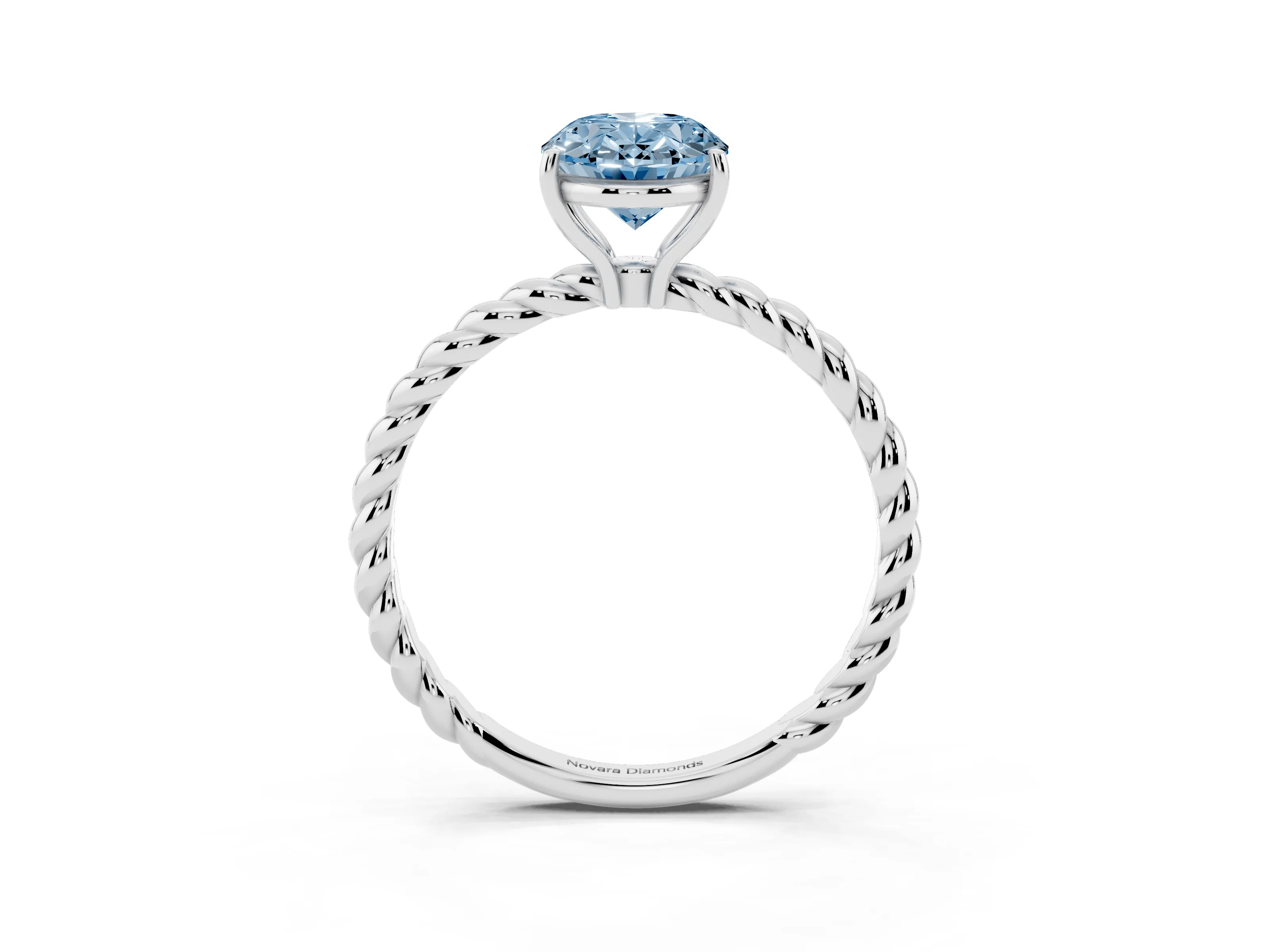 Fancy Blue Oval Cut Diamond Solitaire Ring Set in Platinum with Twist Band and Prong Setting