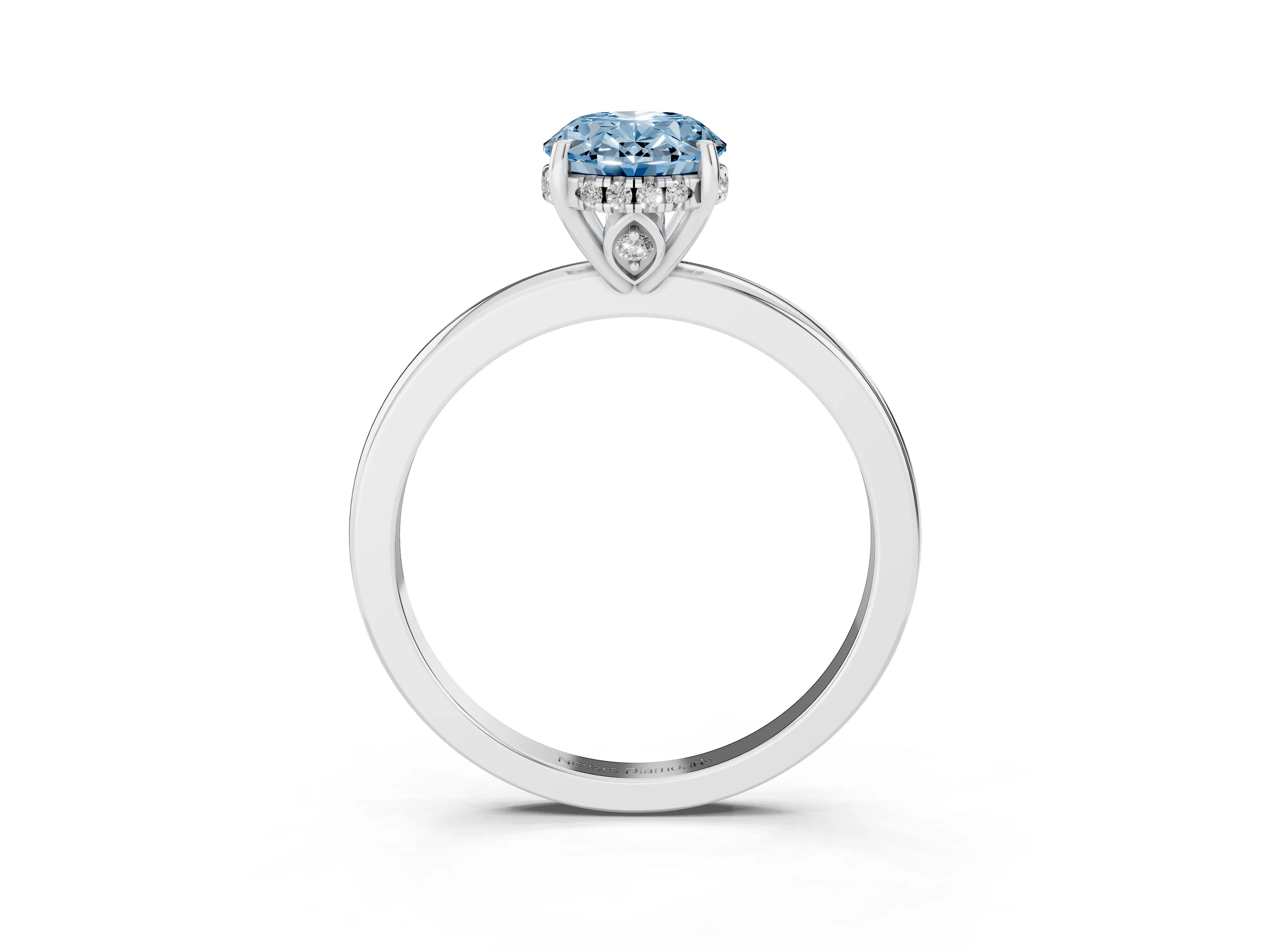 Fancy Blue Oval Cut Diamond Solitaire Ring Set in Platinum with Plain Band and Prong Setting